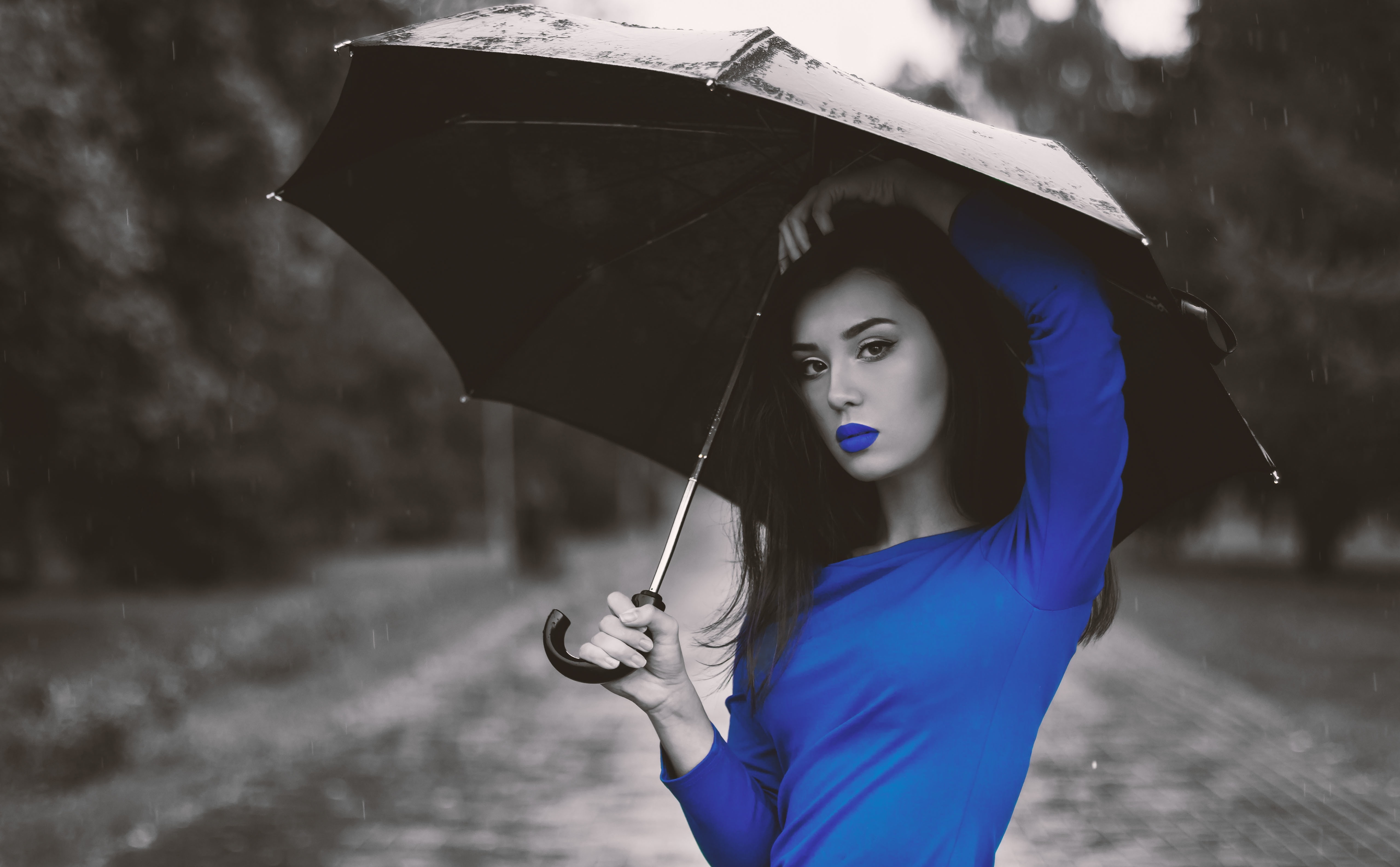 Color Splash Effect, women's blue long-sleeved top, Girls, Woman