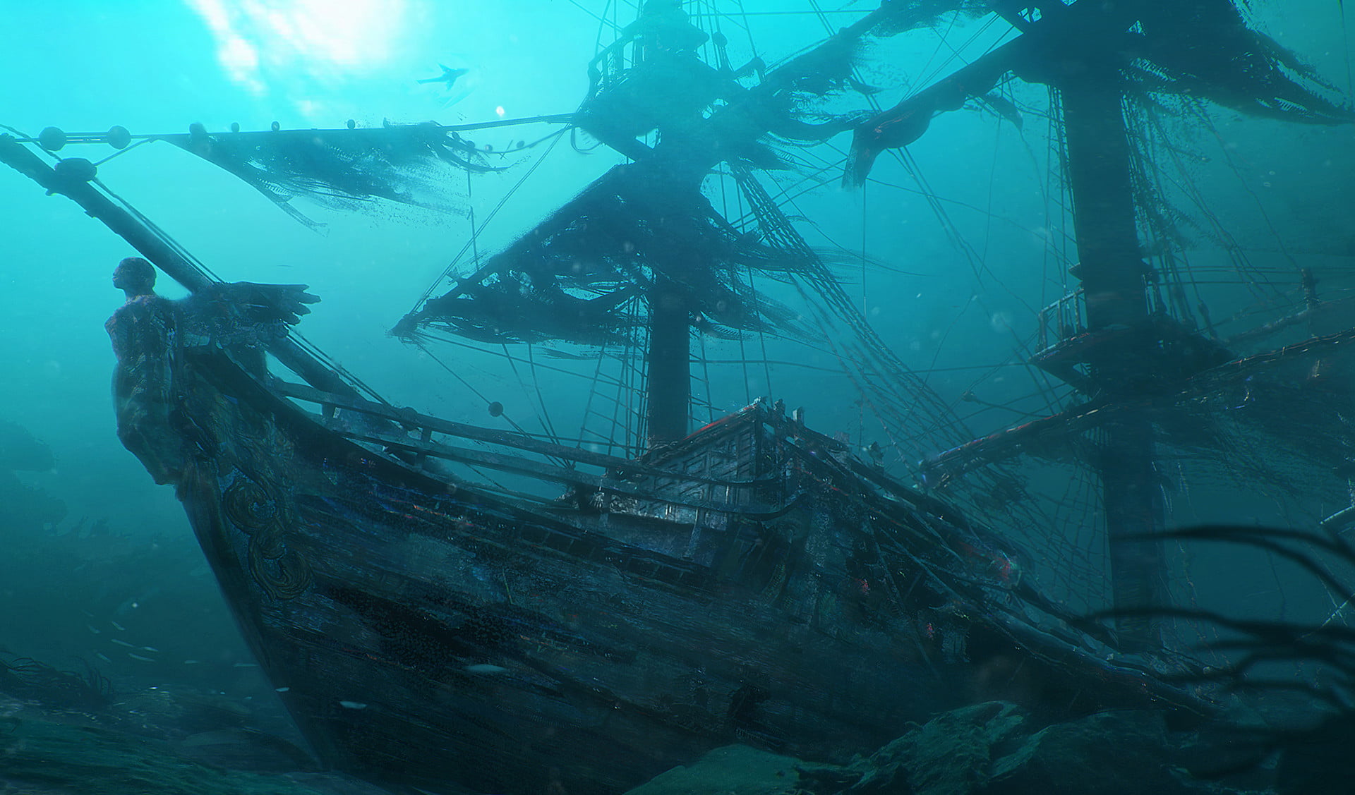 underwater, ship, shipwreck
