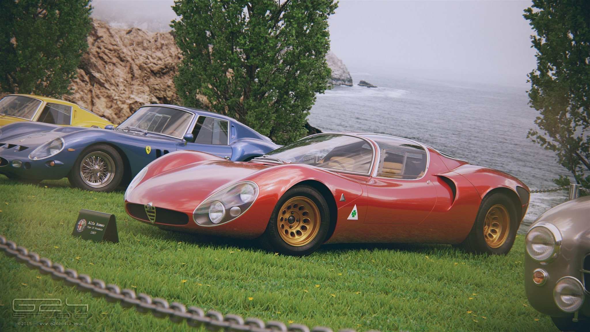 car, Ferrari 250, Alfa Romeo, grass, mode of transportation