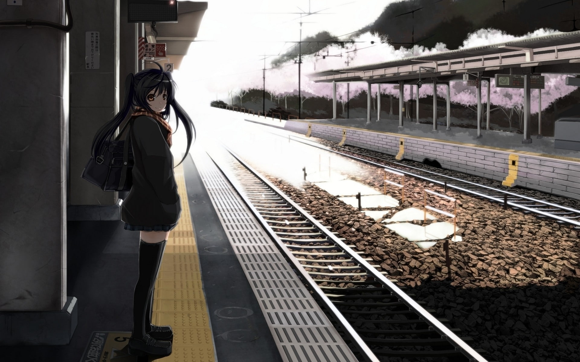 anime, anime girls, original characters, train station