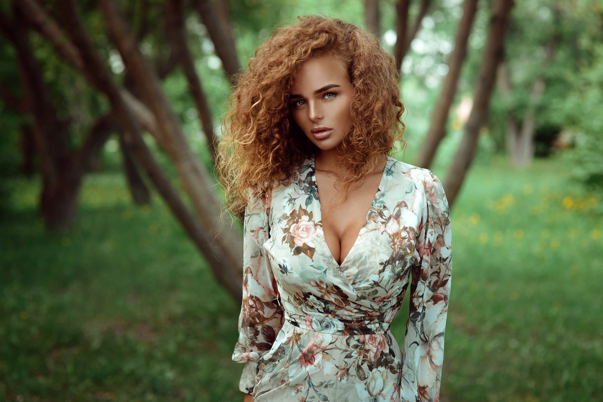 greens, grass, look, trees, nature, Park, background, model