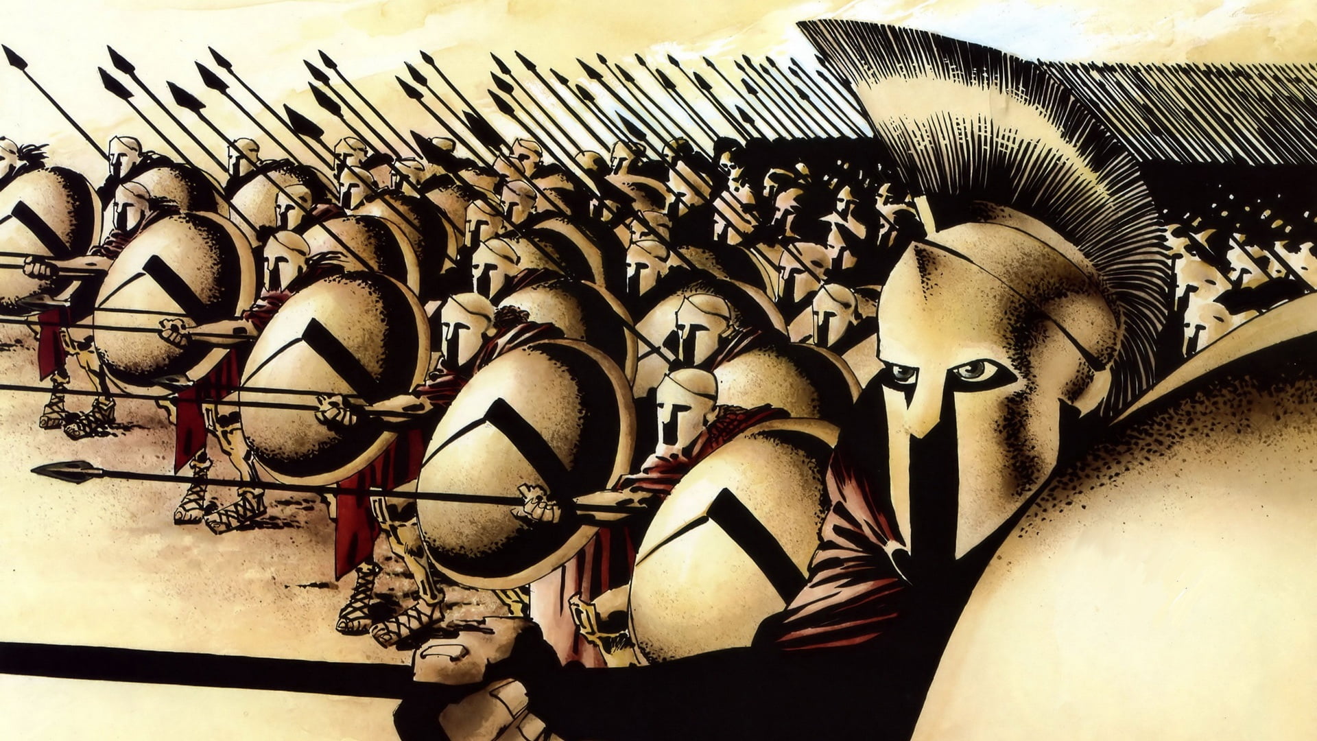 figure, war, 300 Spartans, helmet, shields, spears, the Spartans