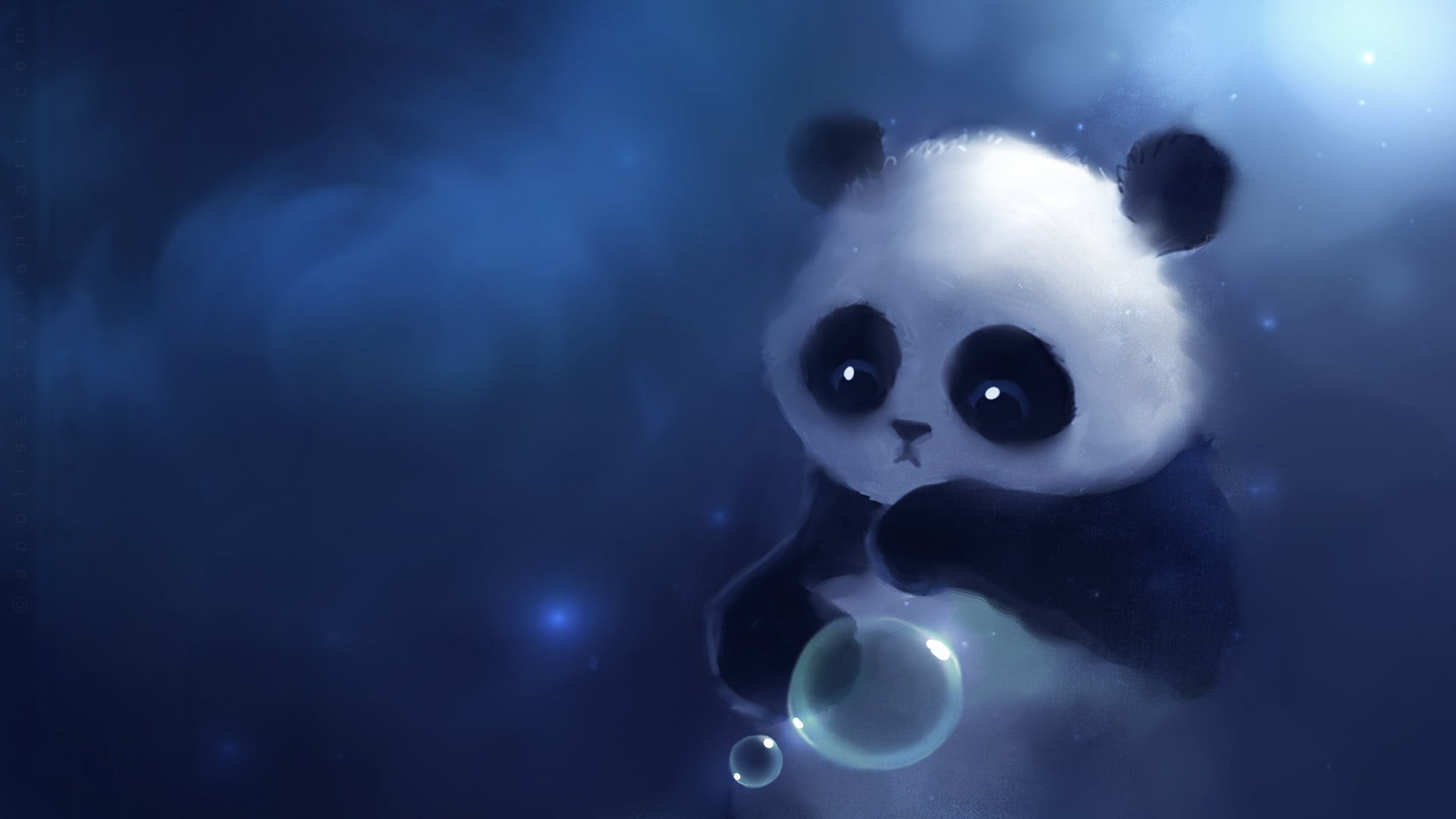 panda wallpaper, artwork, Apofiss, animals, bubbles, fantasy art