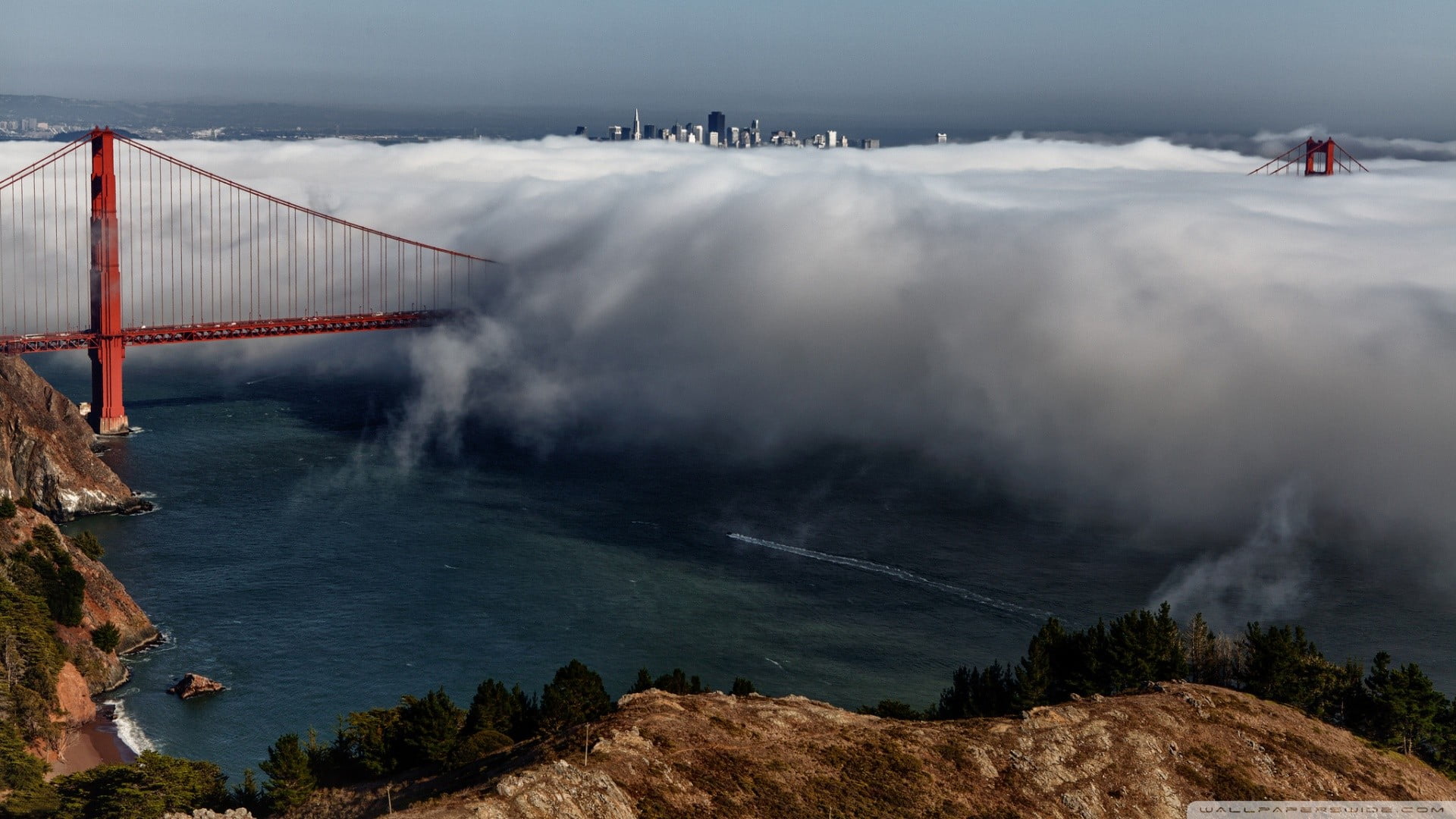 Golden Bridge, USA, clouds, Golden Gate Bridge, city, cityscape
