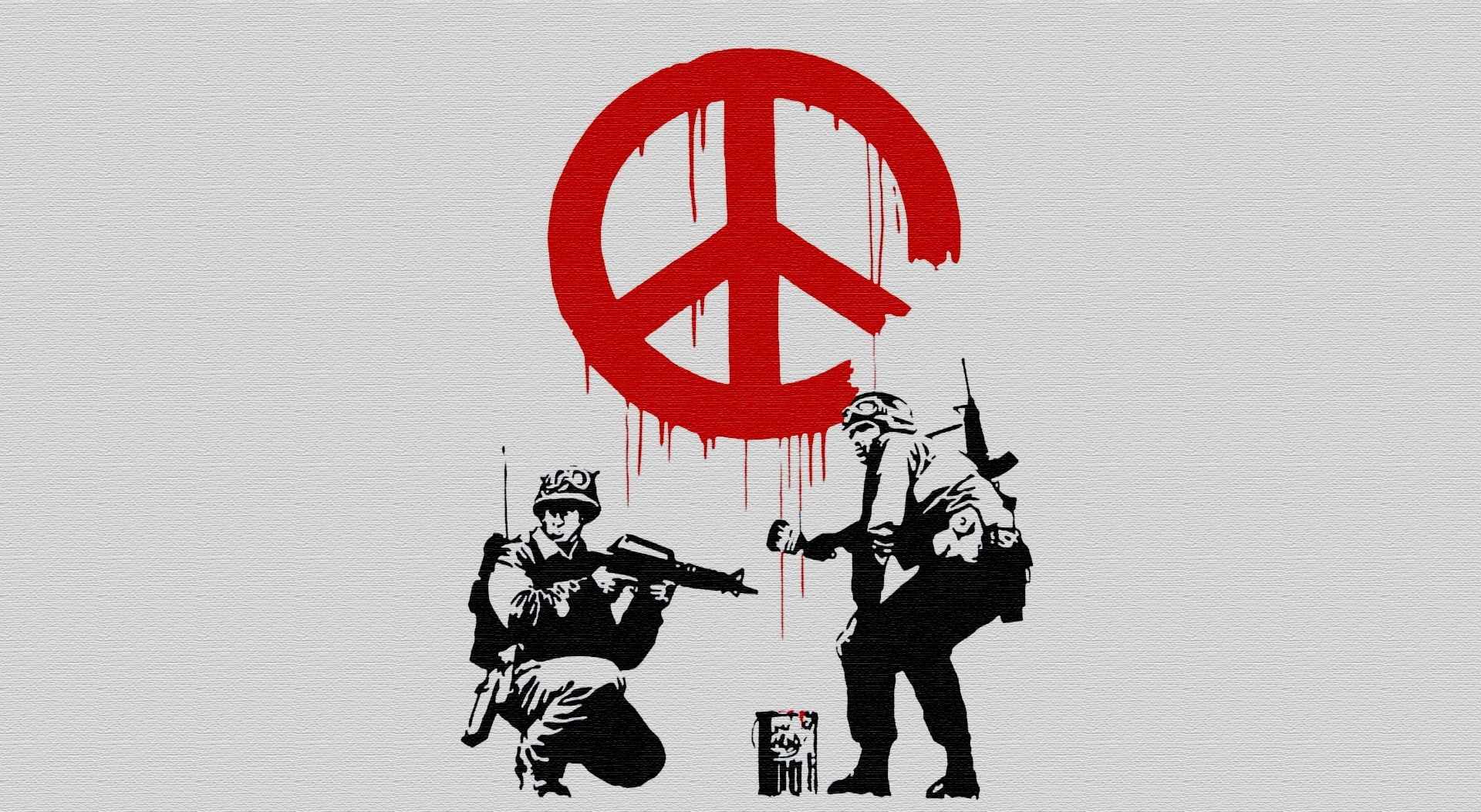 Banksy Peace, two person painting peace sign digital wallpaper