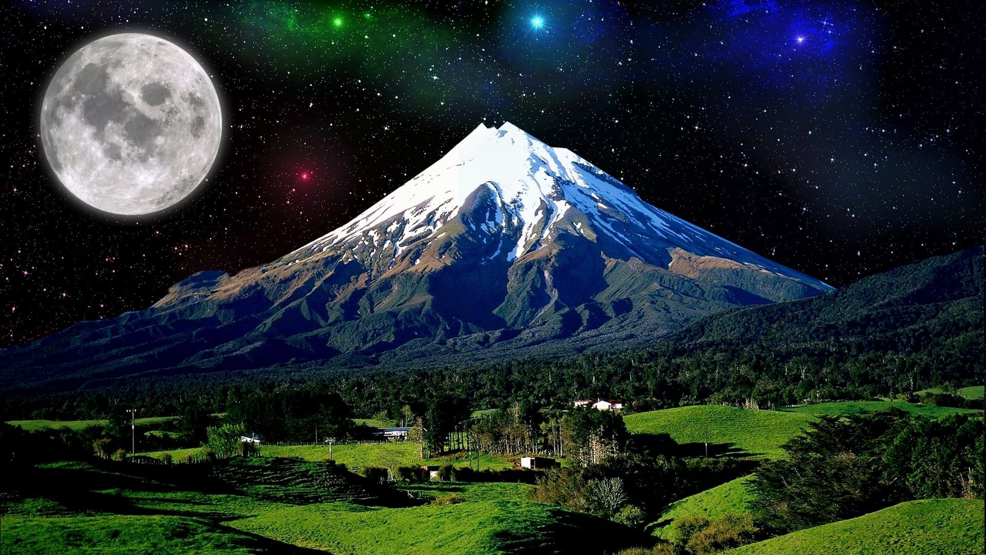 fantasy art, moon, full moon, photoshop, supermoon, mountain