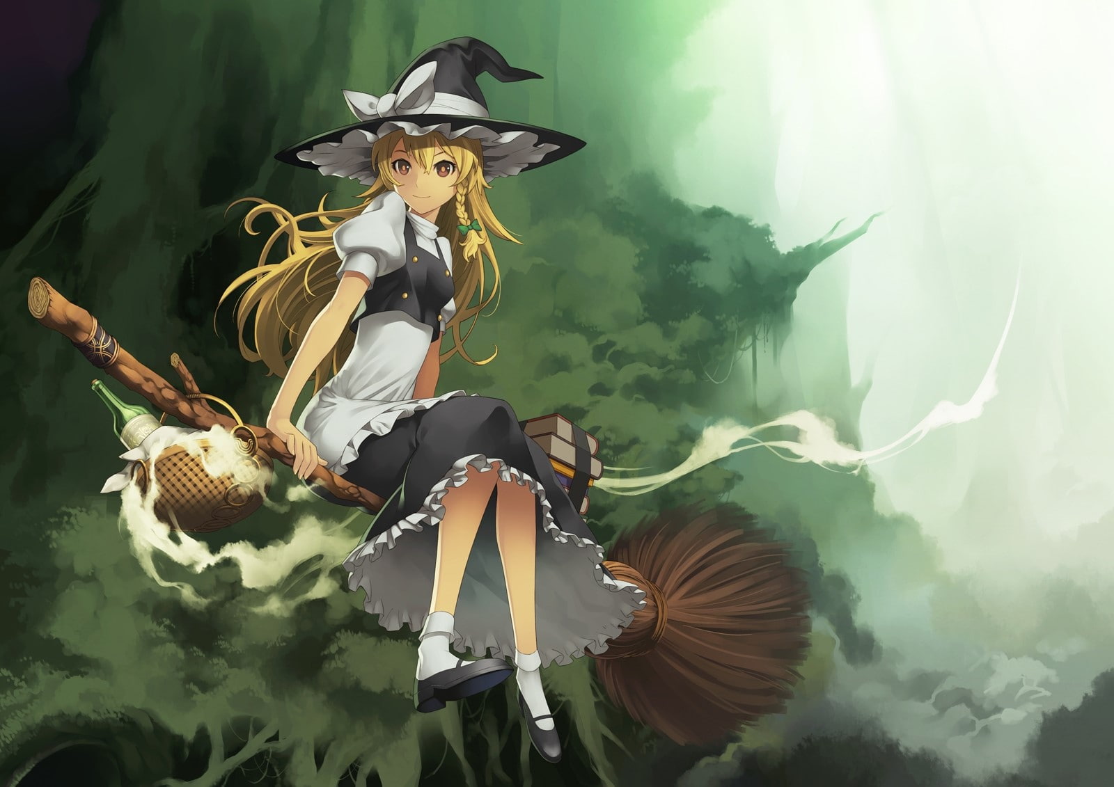 Girl, Broom, Hat, Witch, Witchcraft, nature, smoke - physical structure
