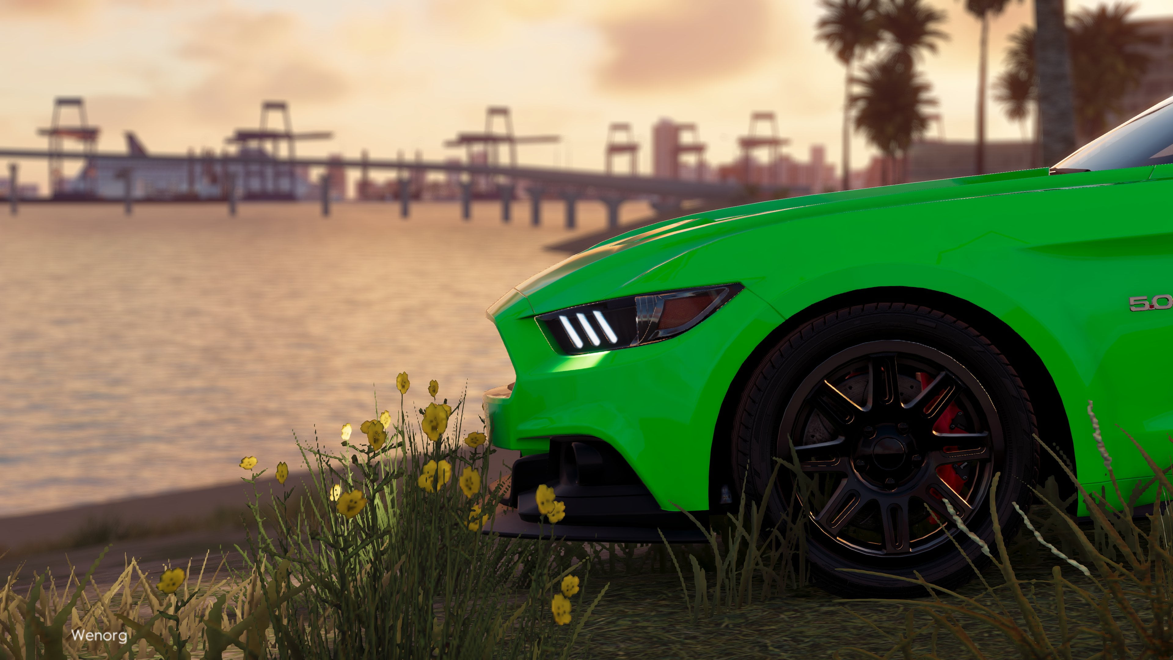 Ford Mustang, green cars, Miami Beach, car parts, The Crew 2