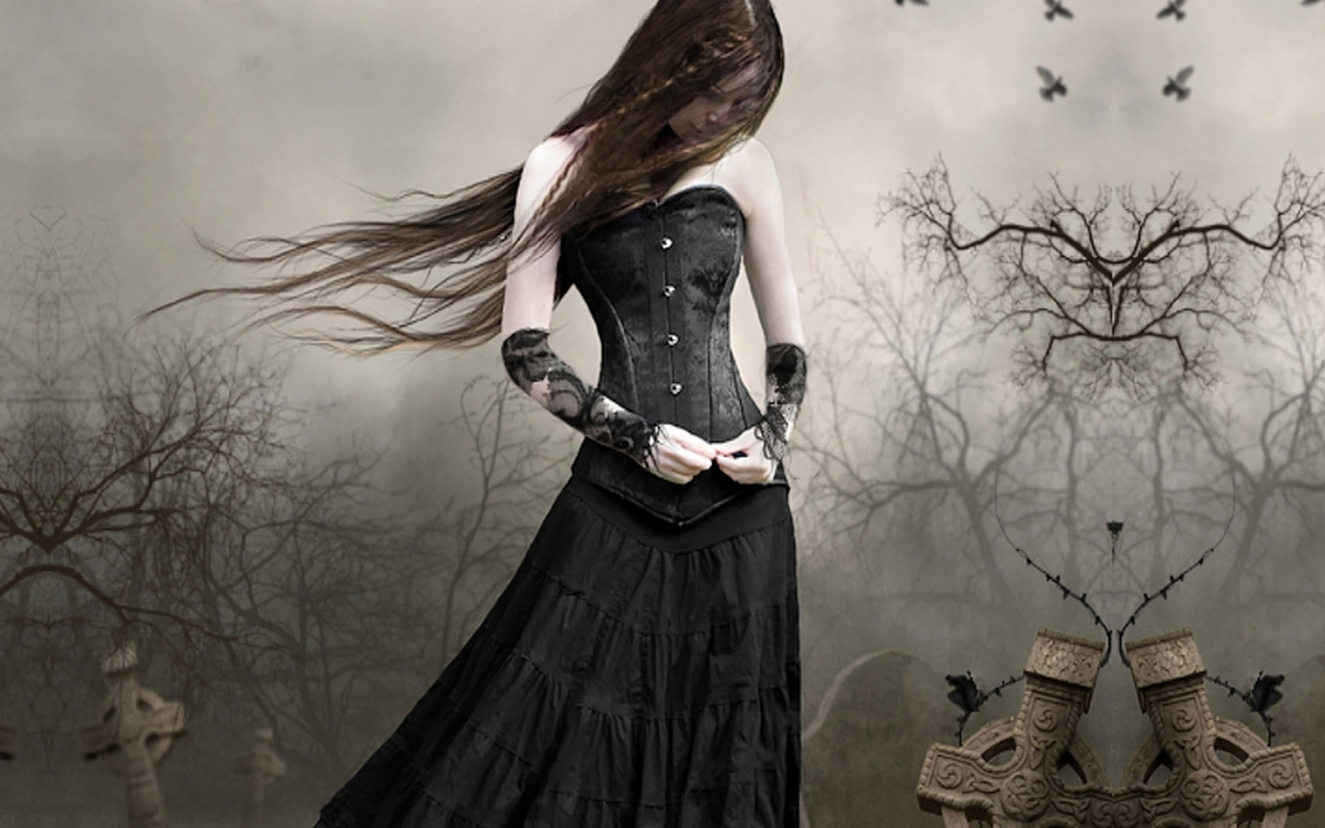Dark, Gothic, Black, Fantasy, Graveyard, Lonely, Sad, Woman