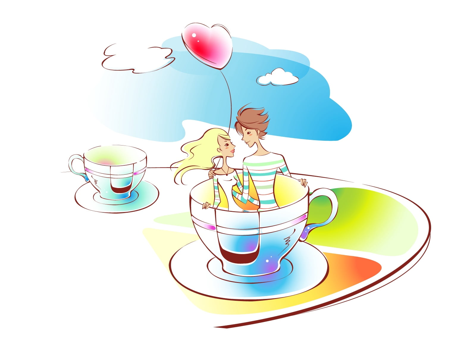 man and woman in cup illustration, couple, art, drawing, love