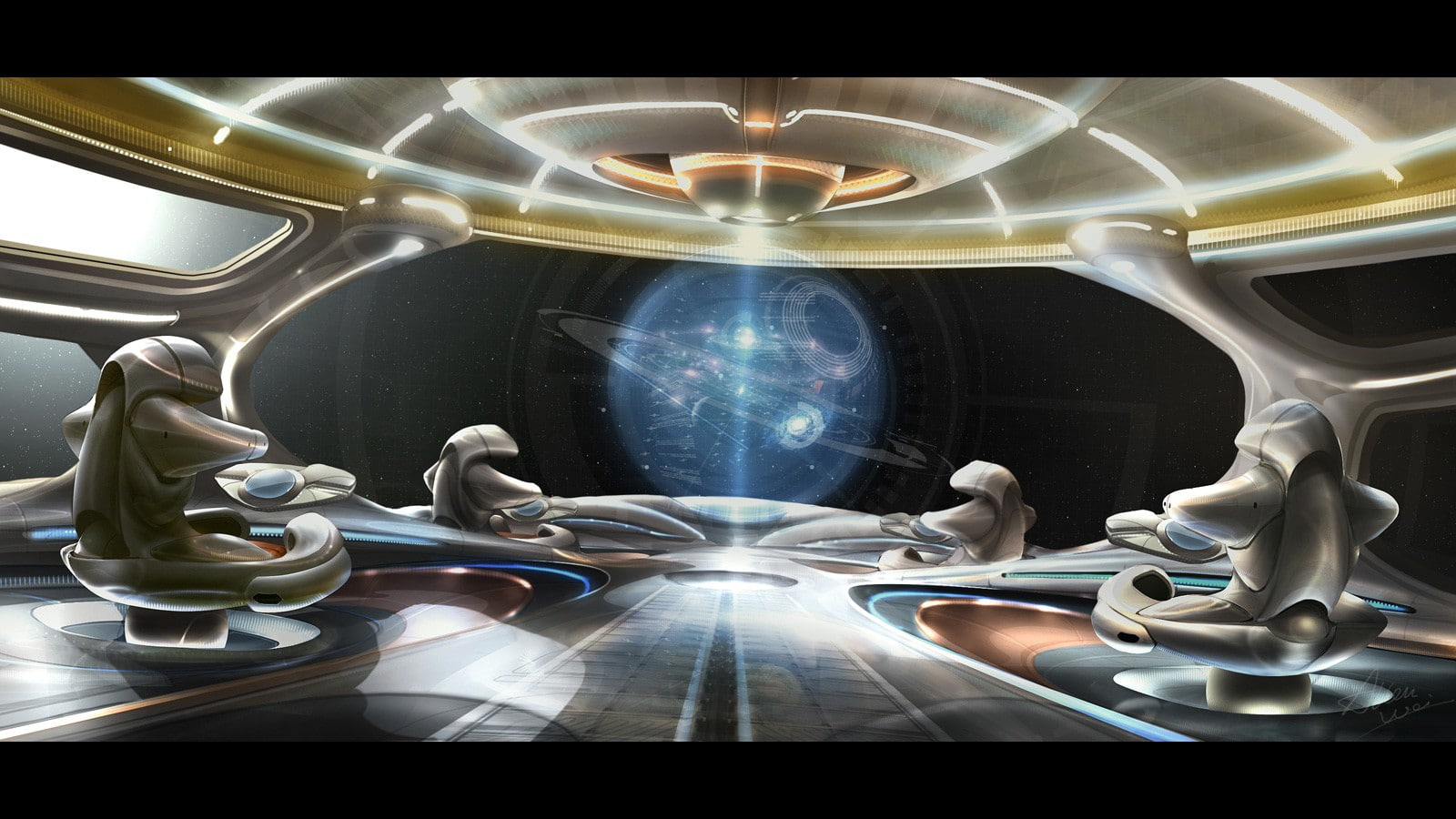 outer space futuristic interior spaceships chairs 1600x900  Aircraft Space HD Art