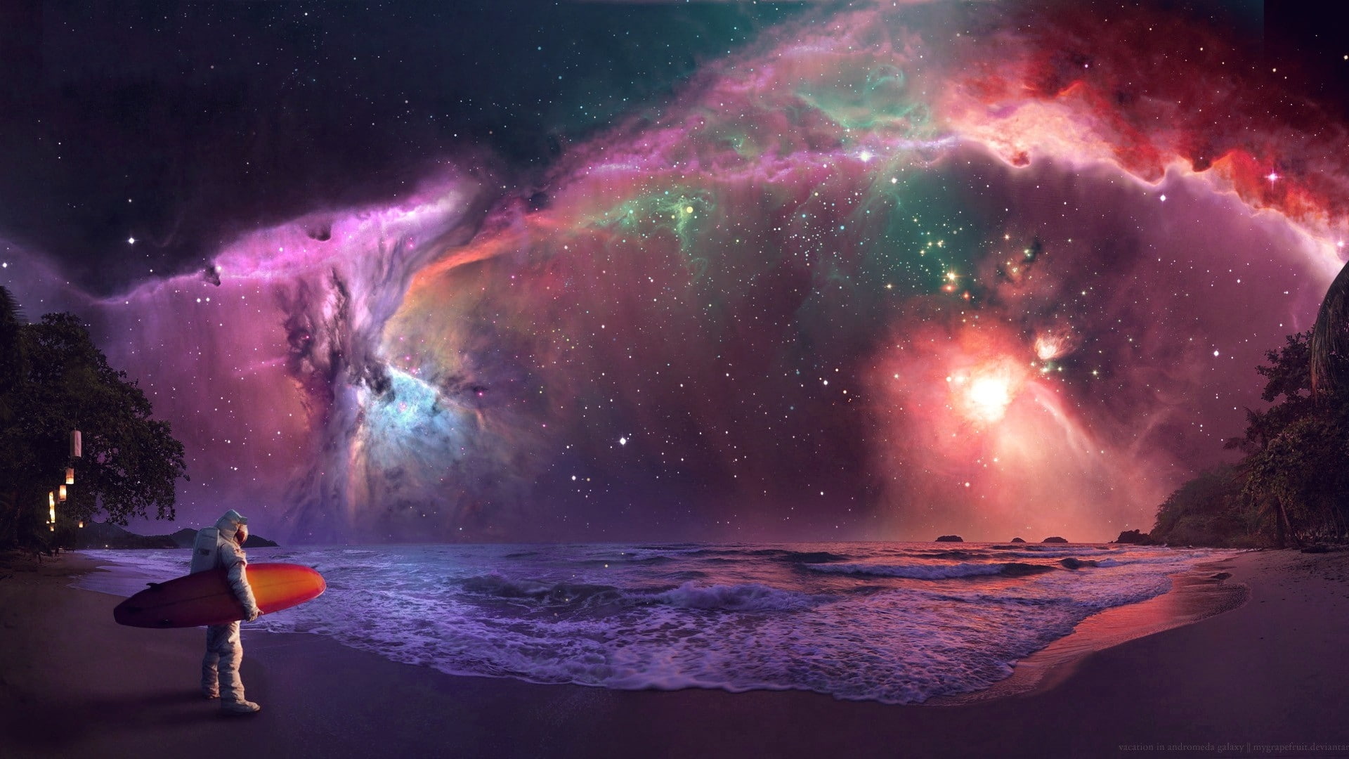 Free download | HD wallpaper: beach outer space stars waves galaxies ...