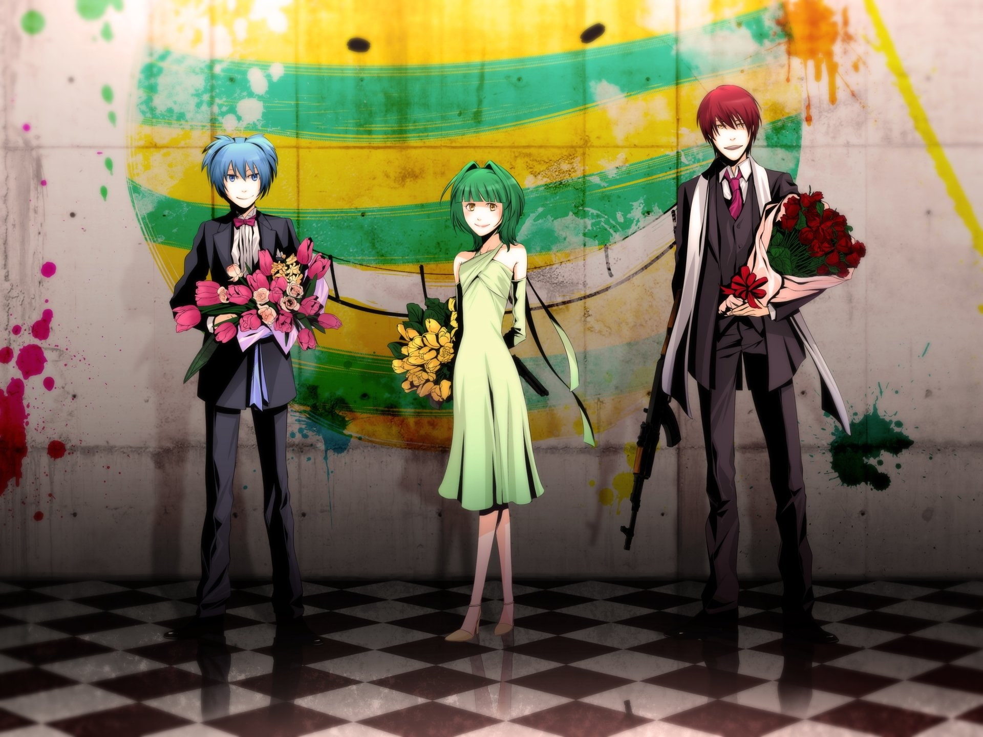 two men and one female anime characters, Assassination Classroom