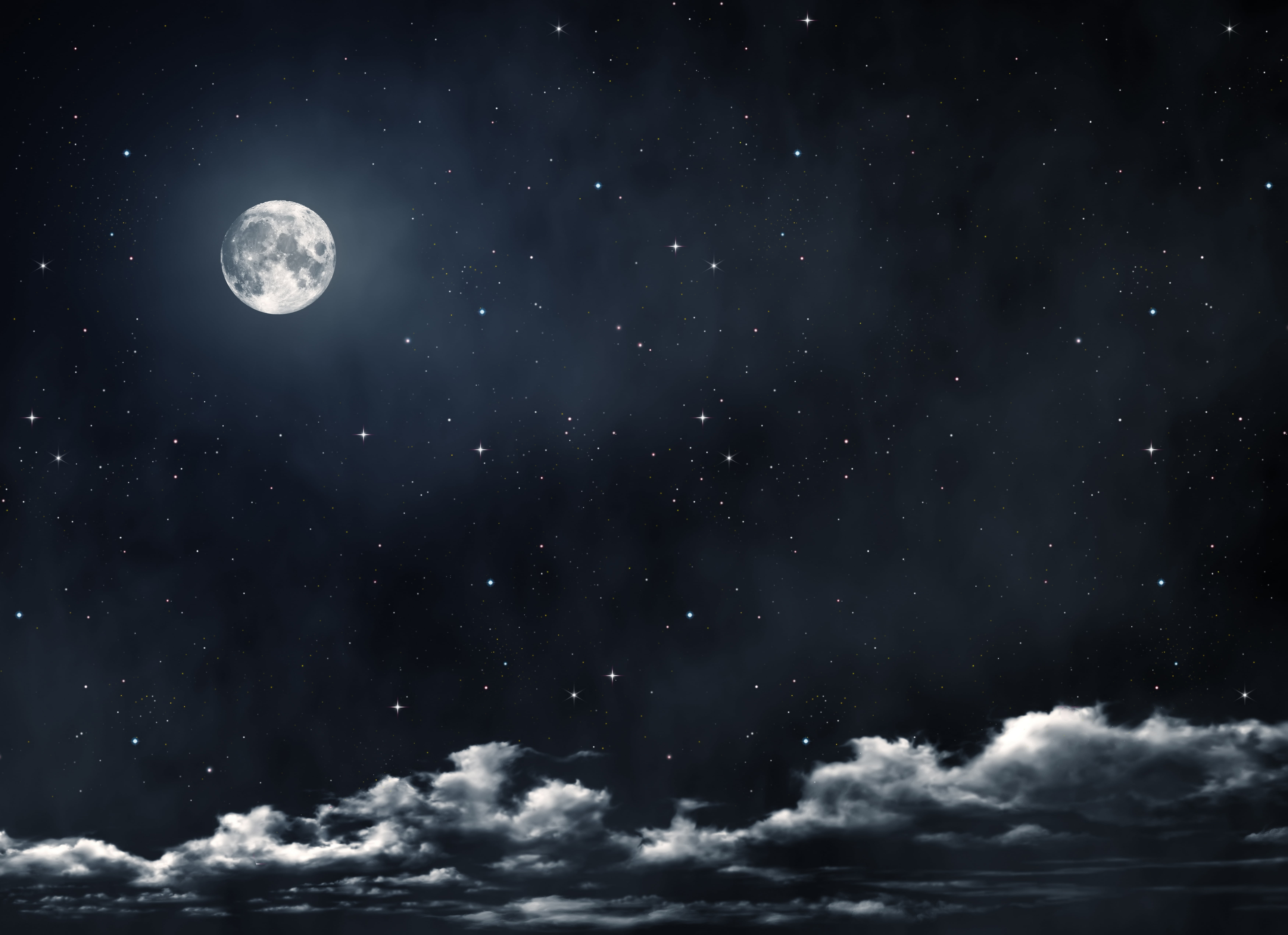 moon and starry sky, clouds, night, the moon, stars, astronomy