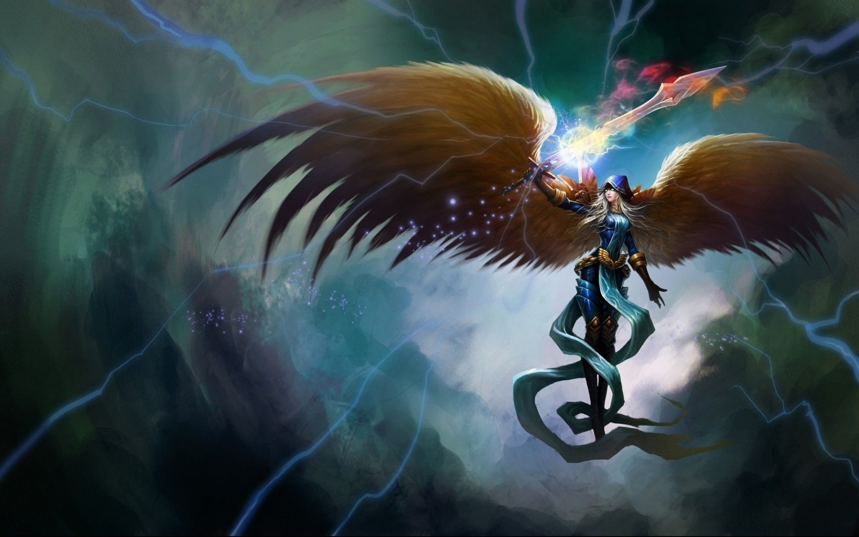 League Of Legends-Video-Games-Kayle-Angel-warior-Wings-Fantasy-Art-Wallpaper HD-2880×1800