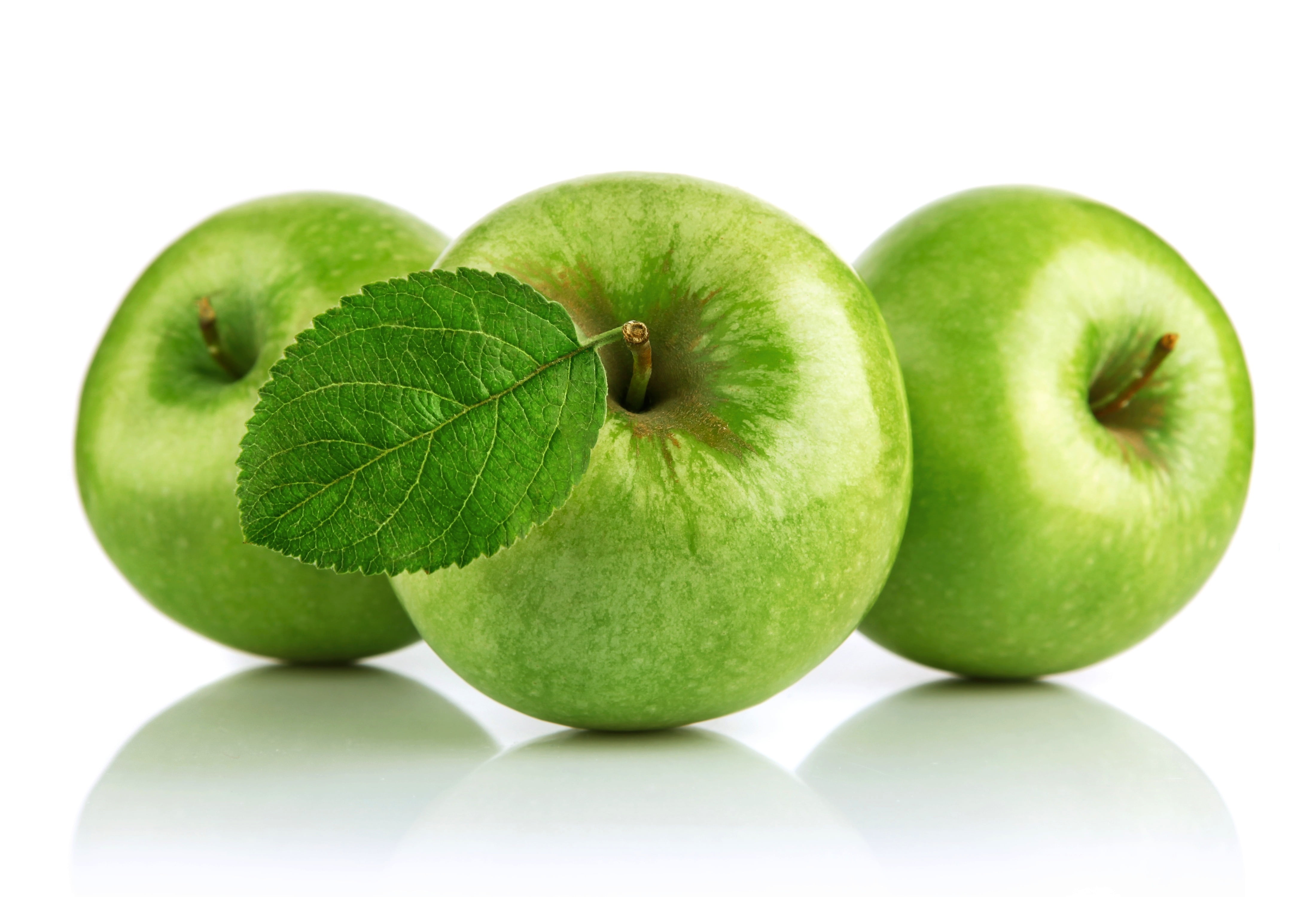 three green apples, leaf, fruit, food, freshness, apple - Fruit
