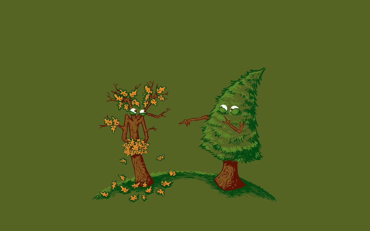 Funny Tree, green trees animated illustration, leaves, plant