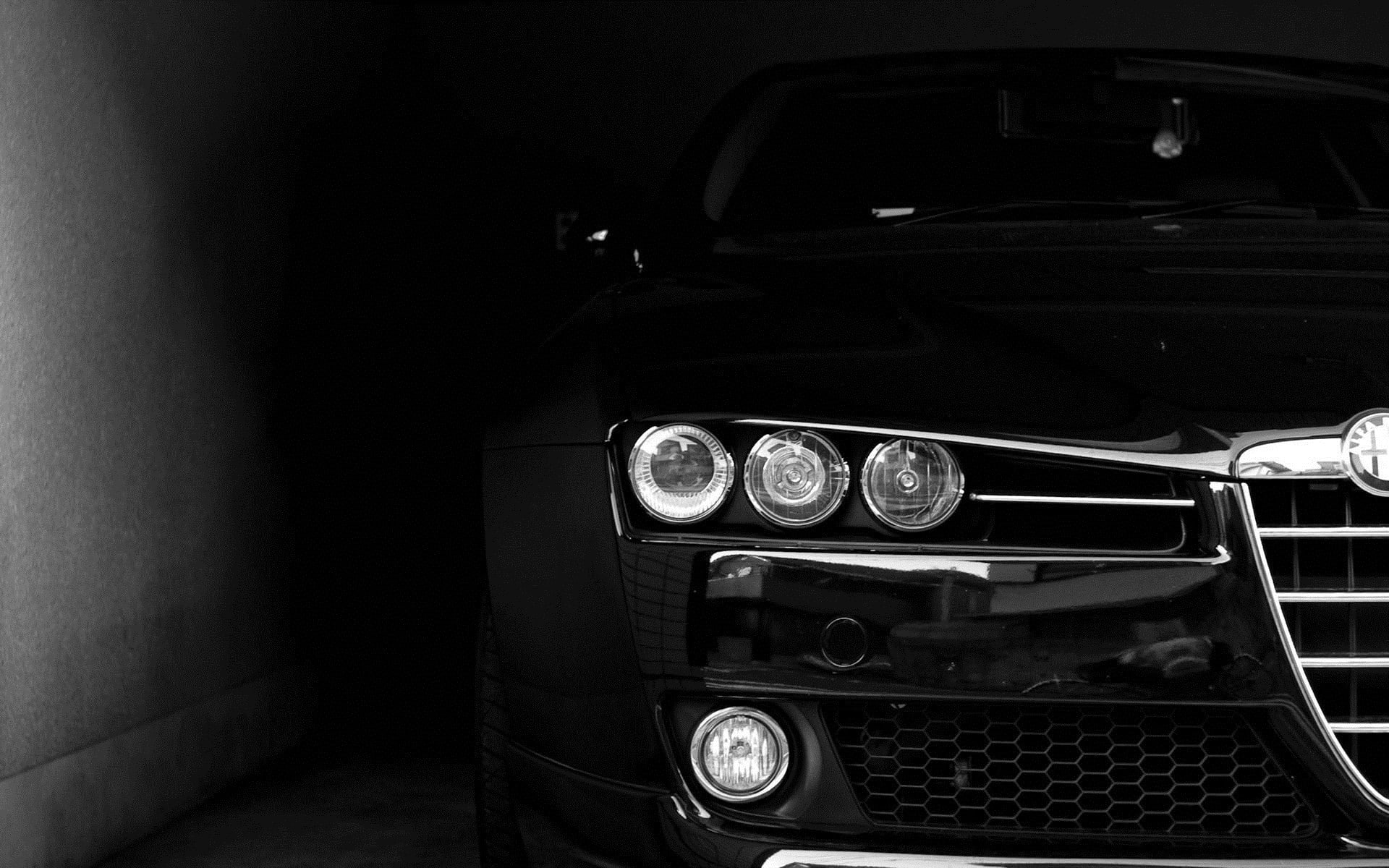black, car, Alfa Romeo, face, Headlights, dark
