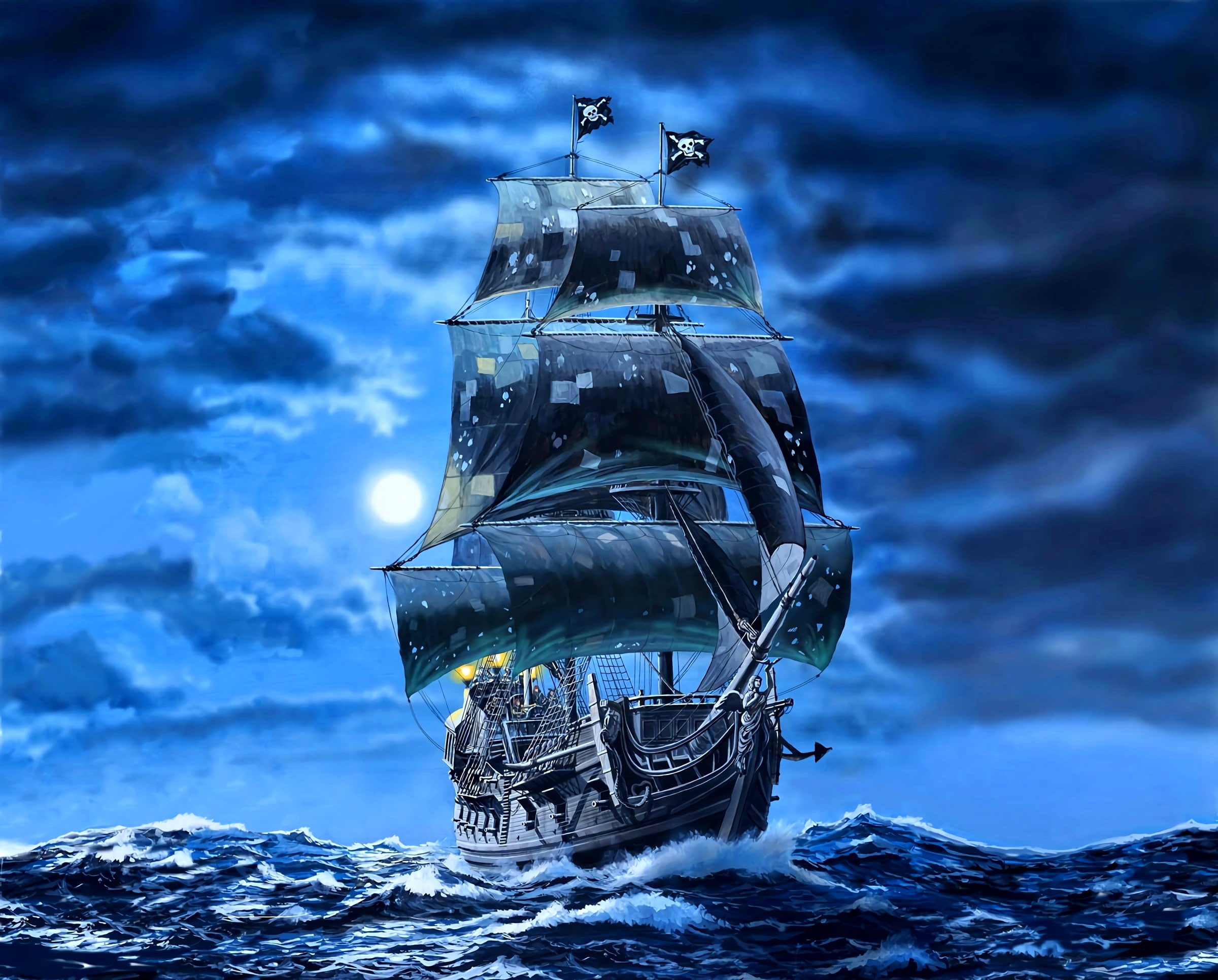 ship, art, Pirates, black sails, Galleon, Black pearl
