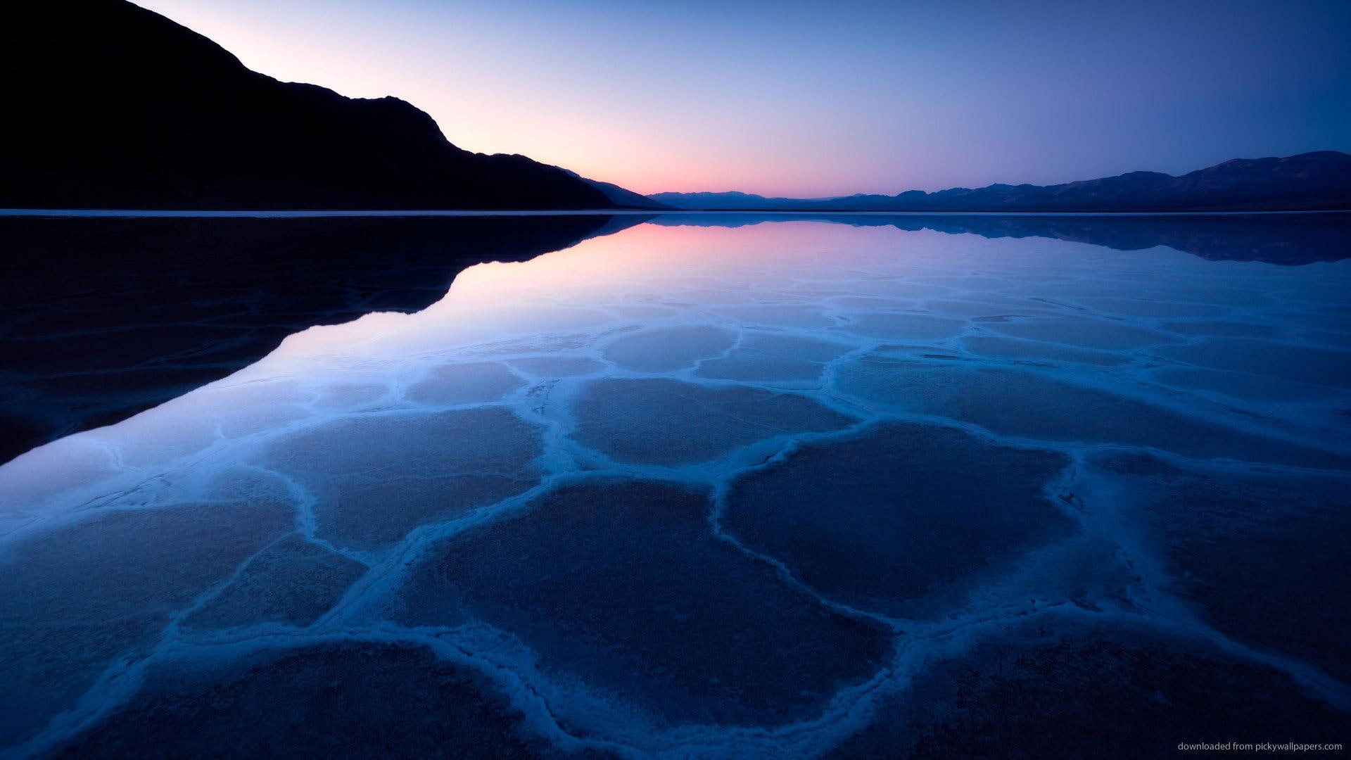 Badwater Basin In Death Valley At Sunrise, mountain, lake, silouhette