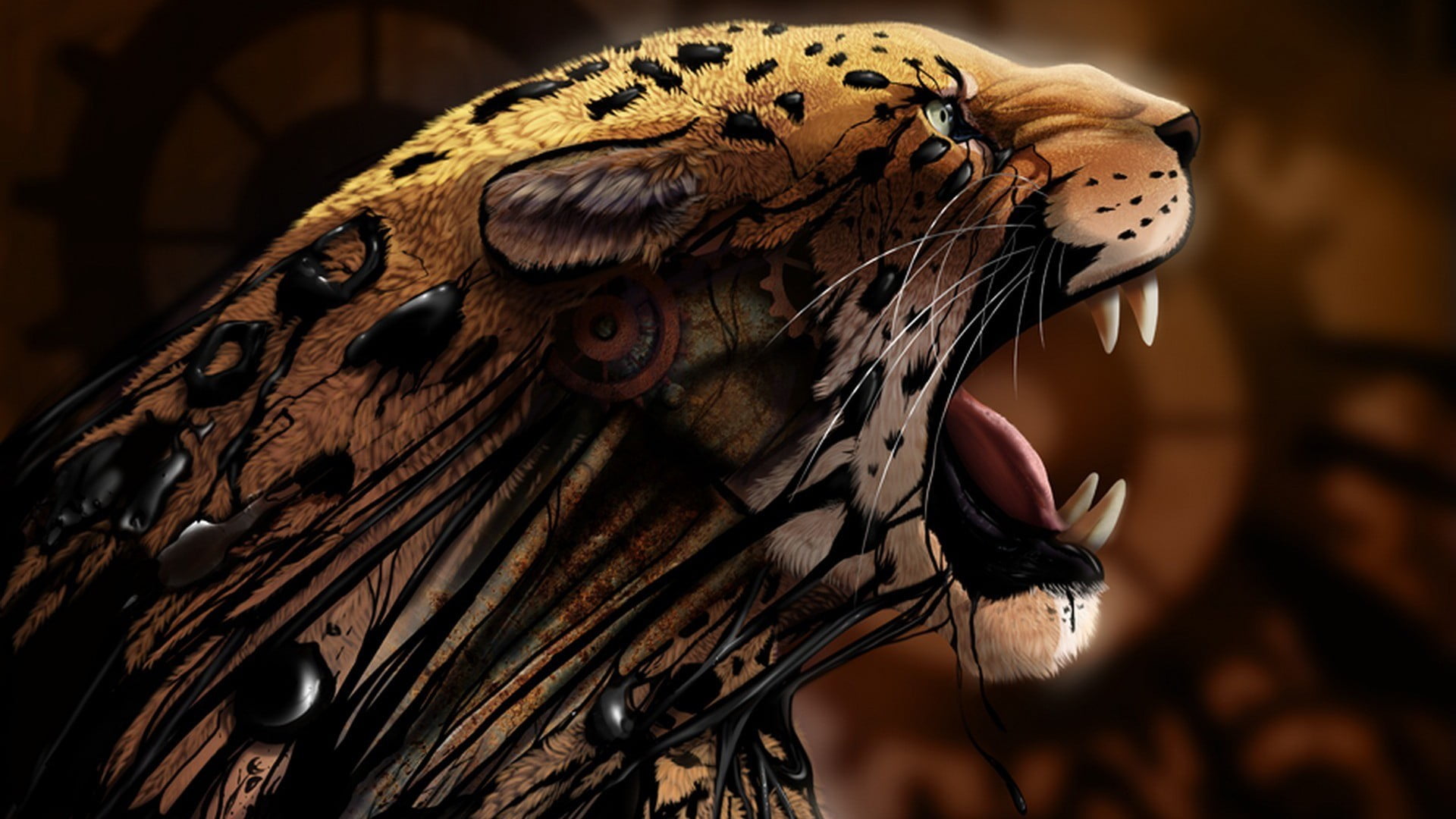tiger illustration, abstract, animals, leopard, digital art, artwork