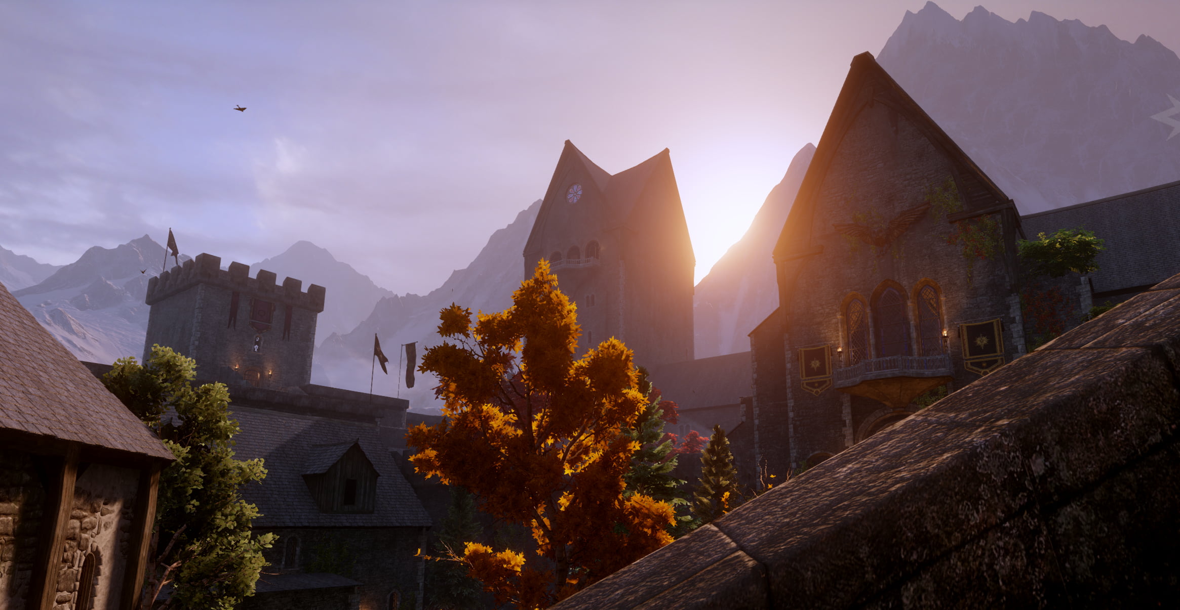 Dragon Age Inquisition, Skyhold, castle, landscape, red, orange