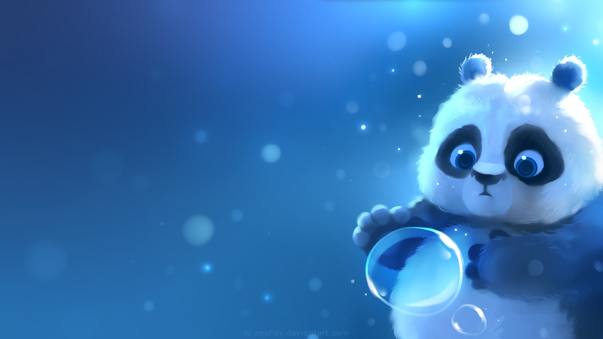 panda illustration, bubble, by Apofiss, blue, underwater, nature