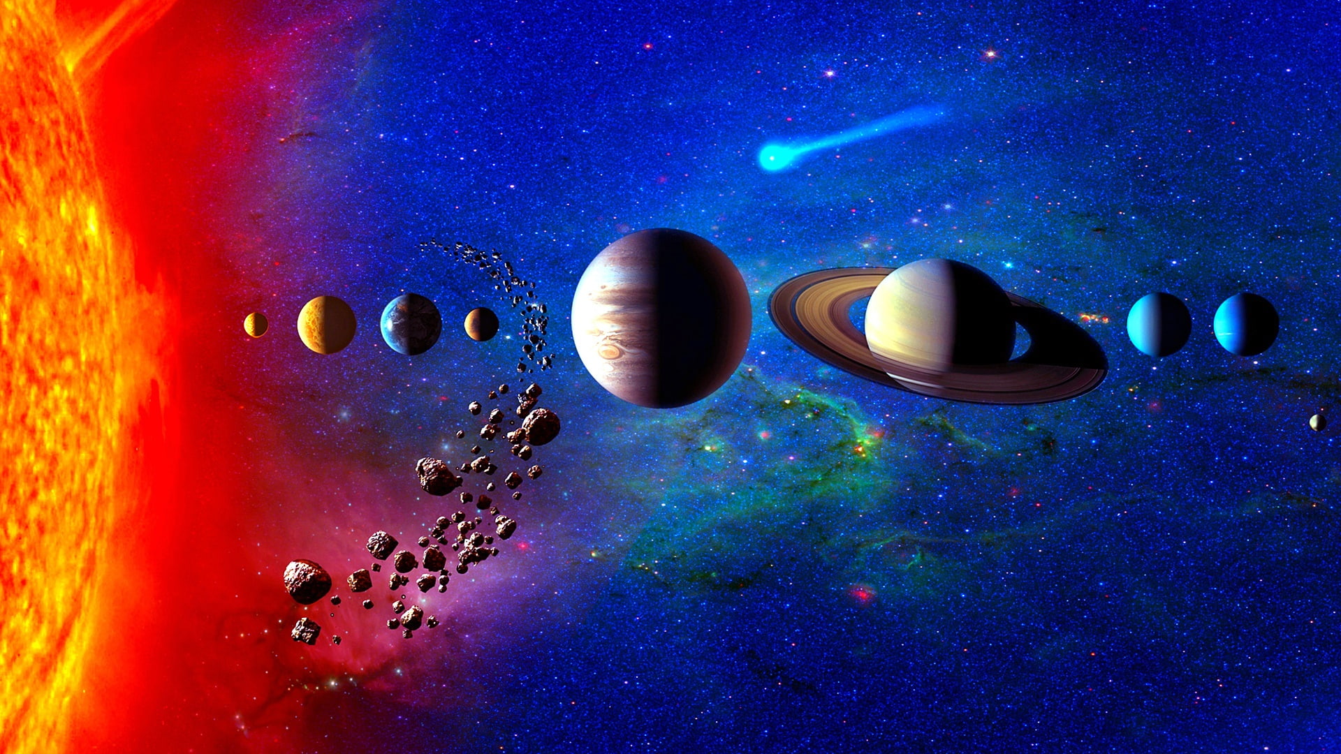solar system, planetary system, space art, planets, universe