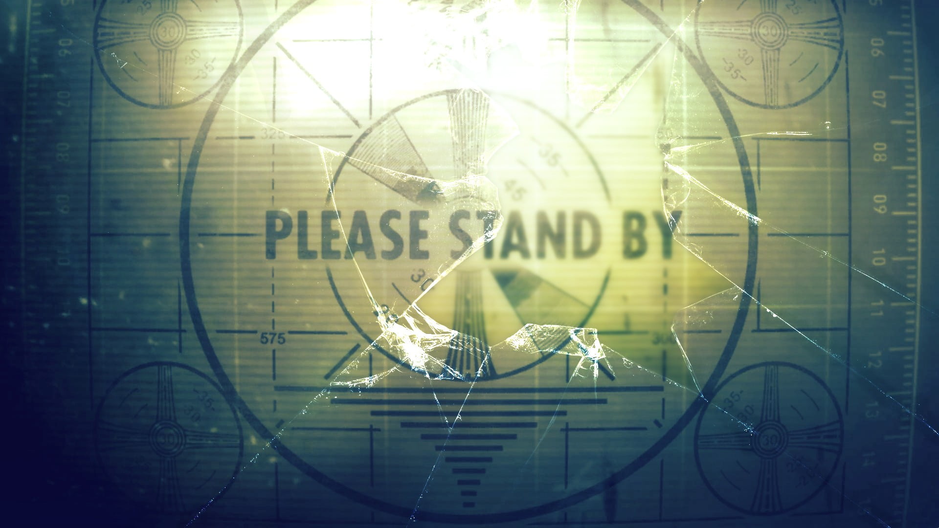 Please Stand By screenshot, test patterns, Fallout, broken glass