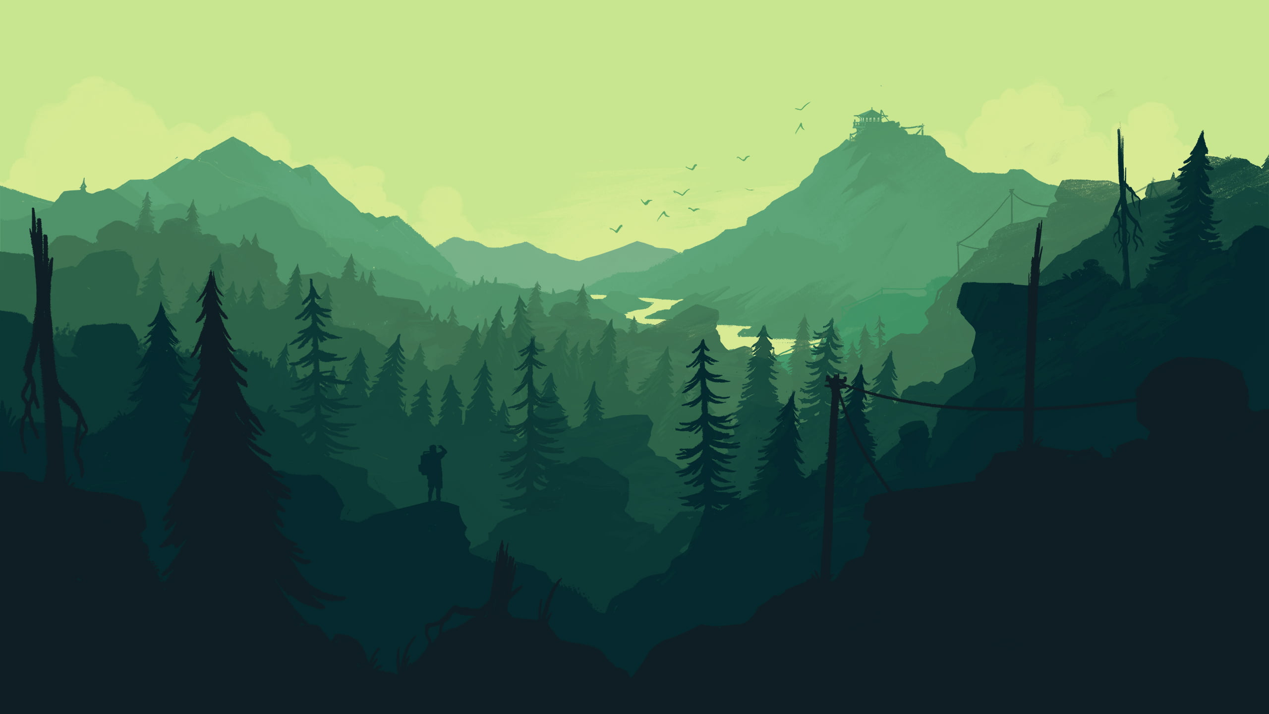 shade of green landscape wallpaper, forest, Firewatch, nature