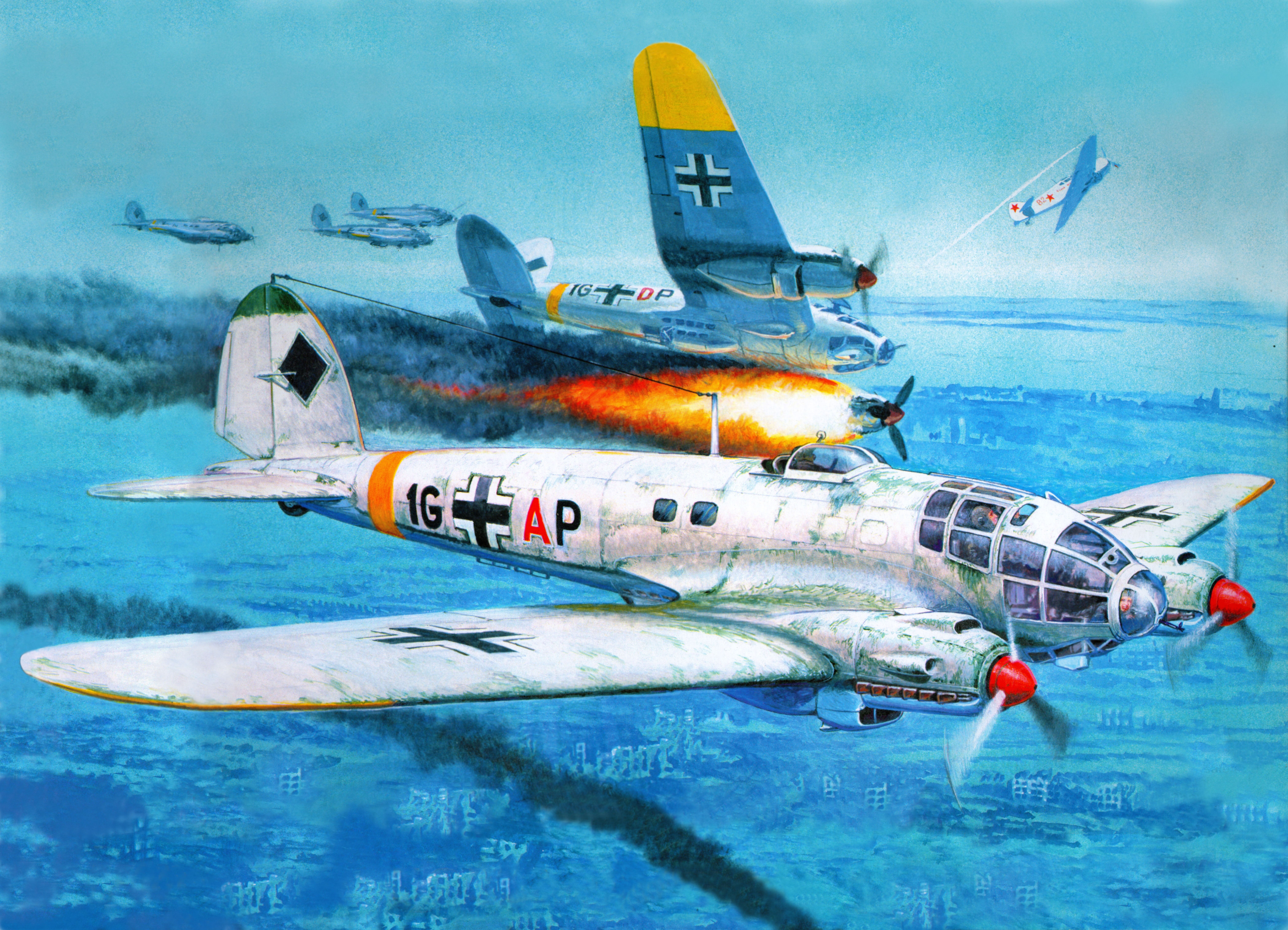 aircraft, Heinkel He 111, World War II, artwork, military aircraft