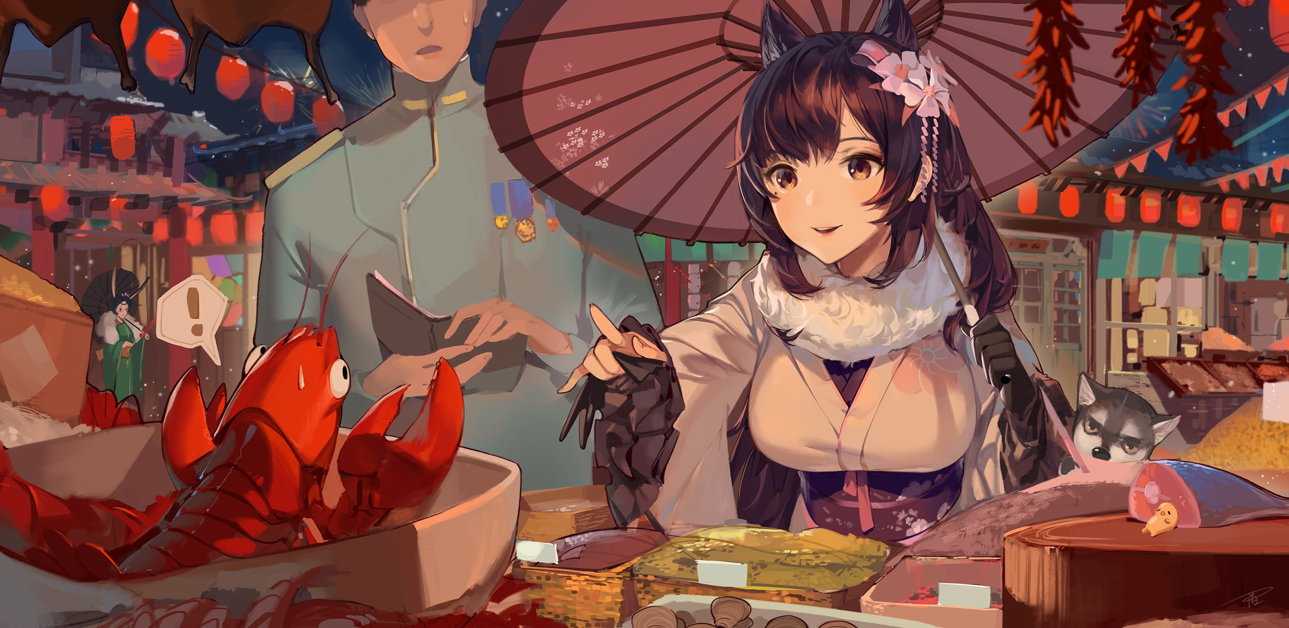 Girl, Restaurant, Anime, Lobster, Azur Lane
