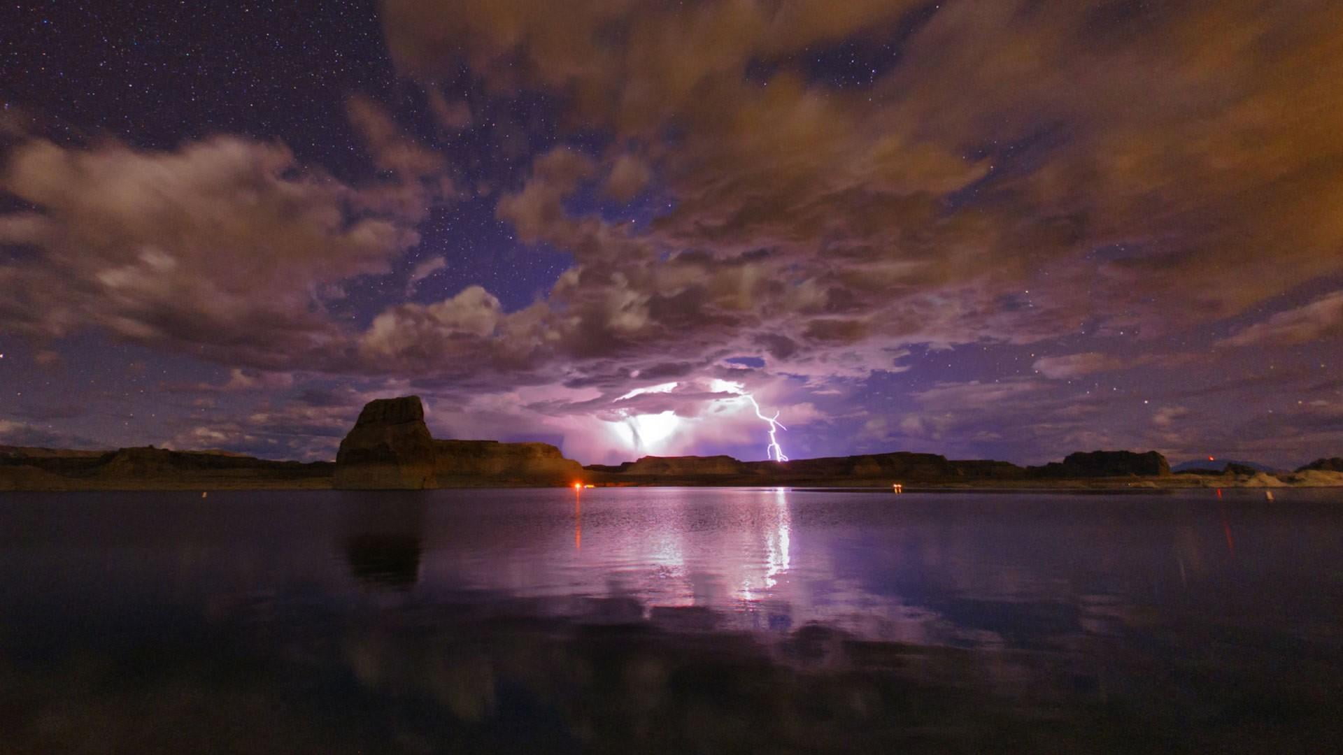 lightning, landscape, clouds, water, cloud - sky, reflection