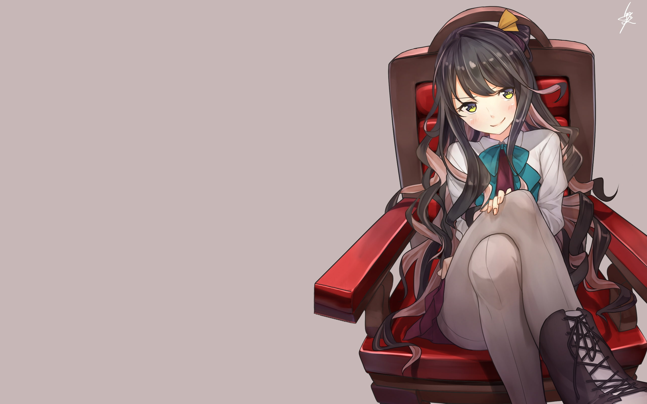 kancolle, naganami, sitting on chair, long hair, Anime, copy space