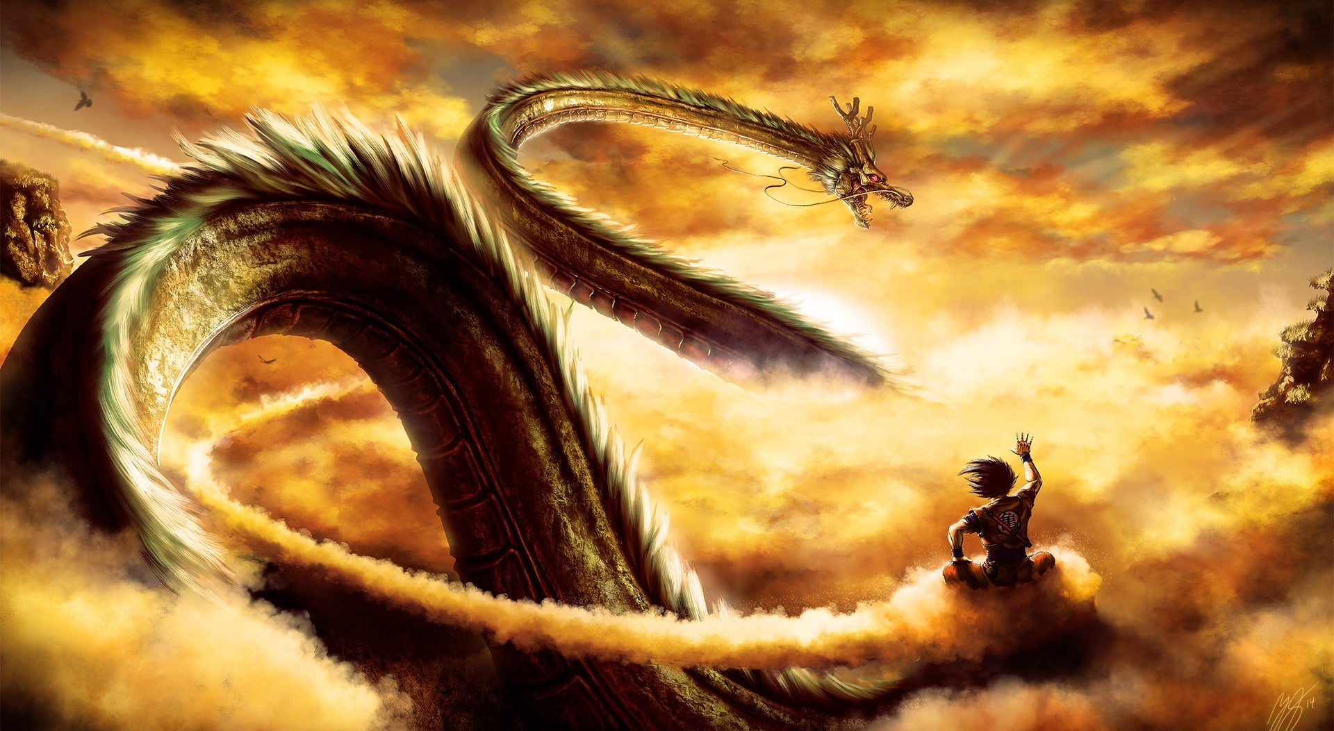 Goku, man riding on dragon wallpaper, Artistic, Anime, dragon ball