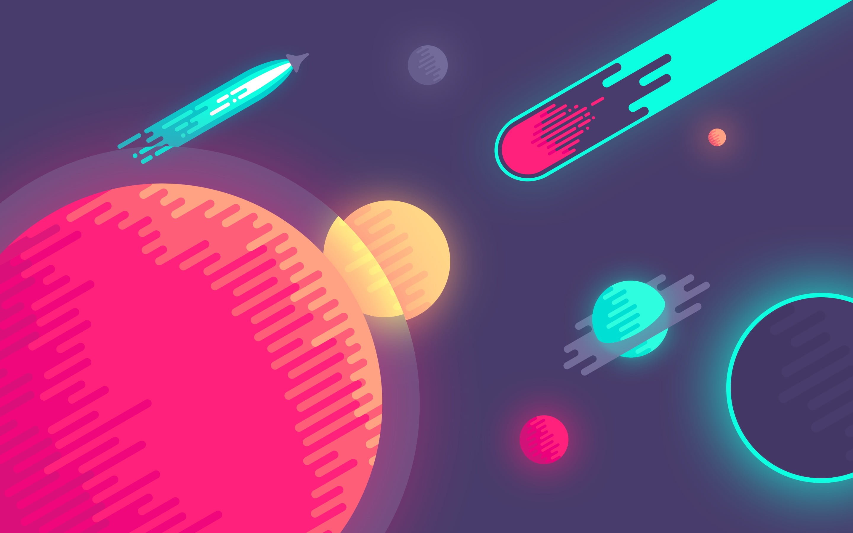planets and rockets wallpaper, vector, Abduzeedo, 8-bit, space