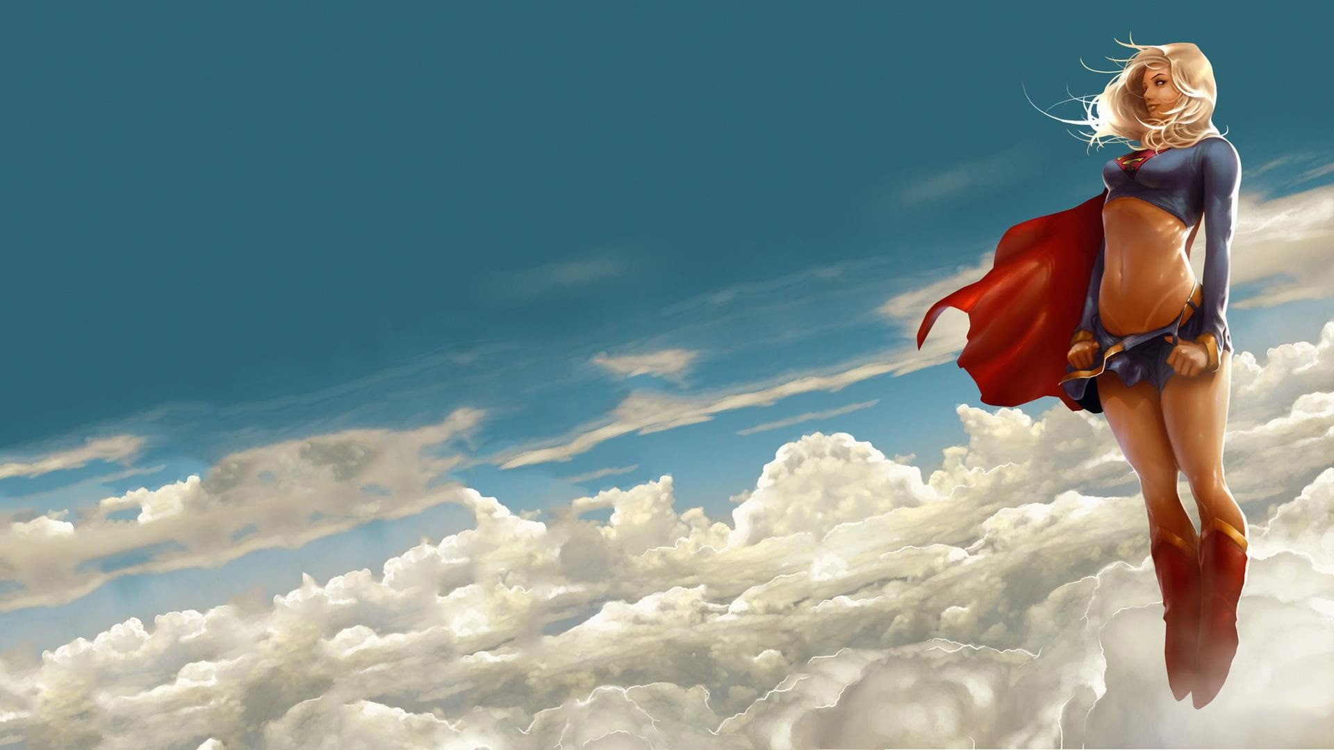 supergirl dc comics illustration, cloud - sky, one person, hair