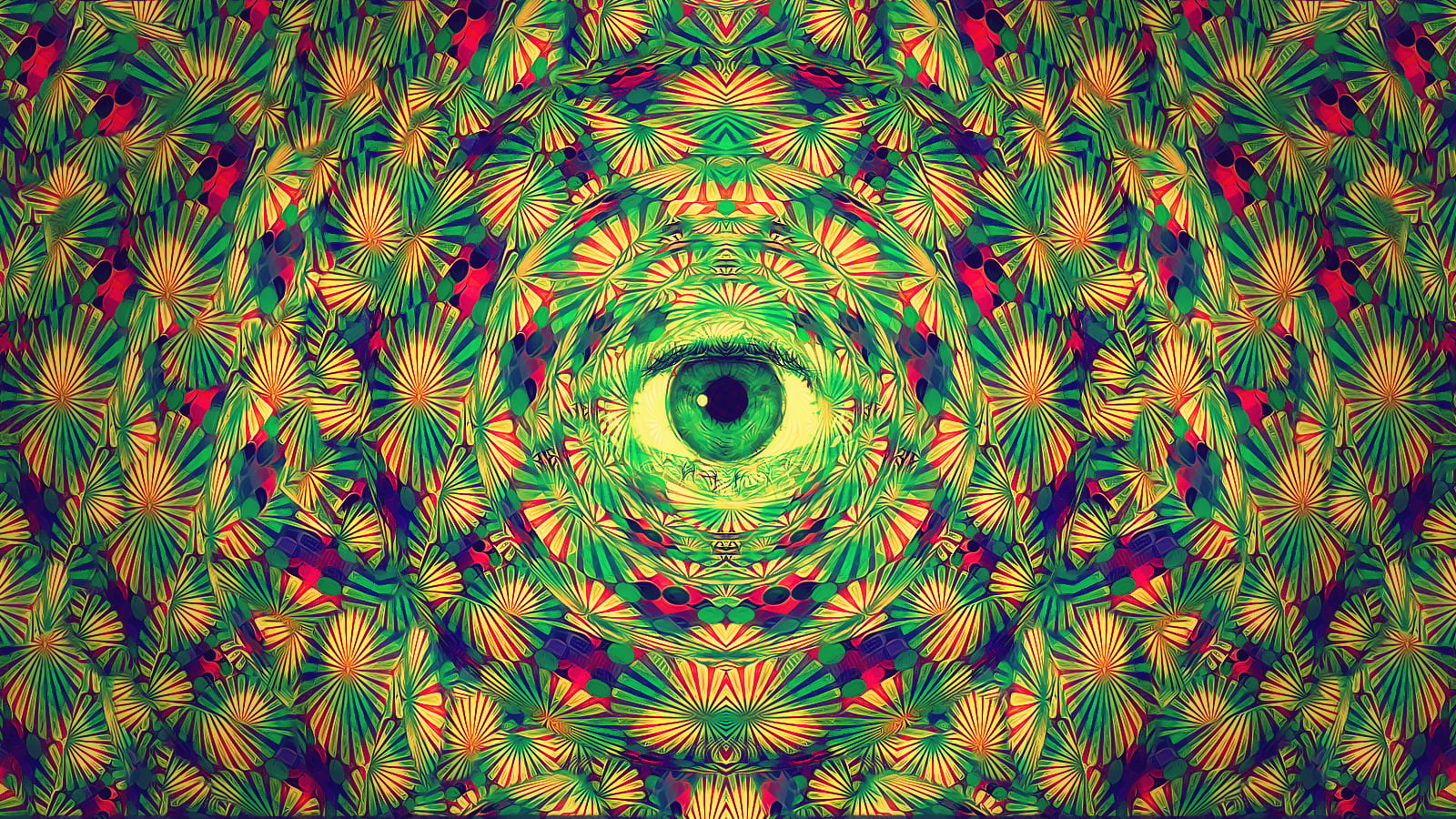 green, red, blue, and purple eye optical illusion wallpaper, psychedelic