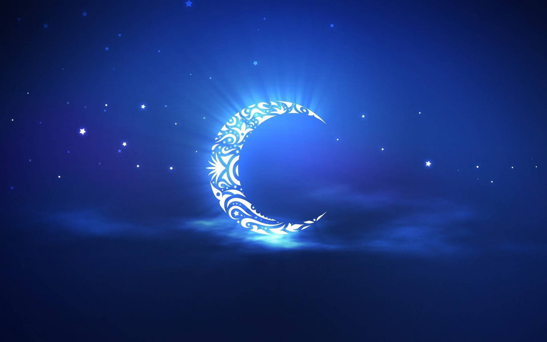 black and white crescent painting, Moon, illuminated, blue, glowing