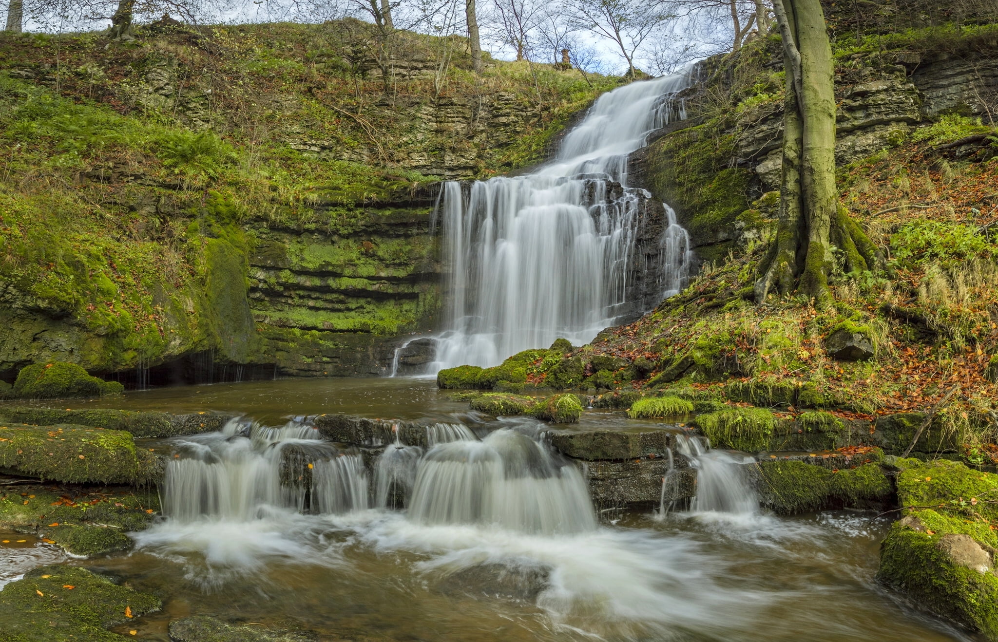 waterfalls, autumn, England, cascade, North Yorkshire, Yorkshire Dales