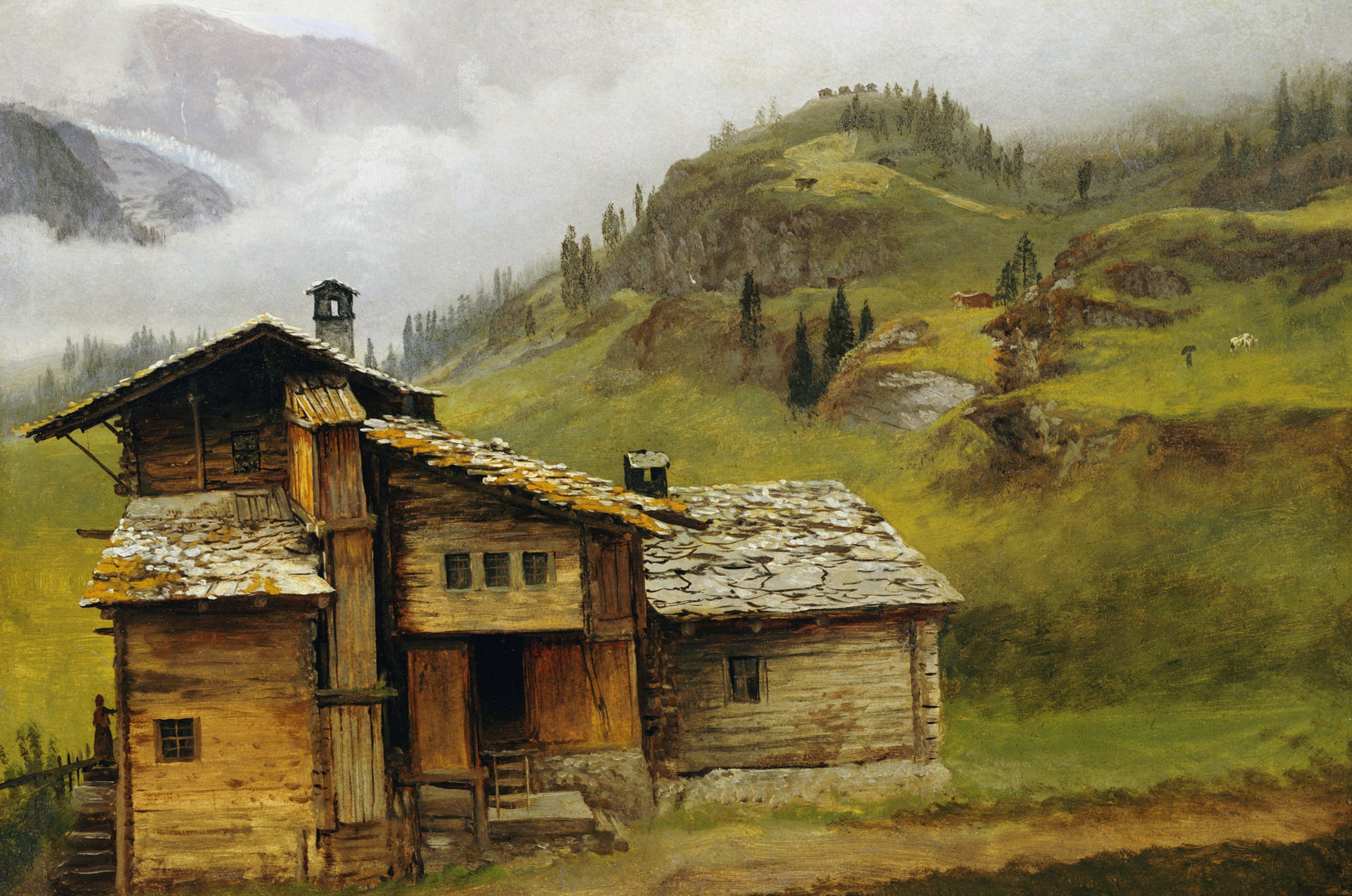landscape, picture, Albert Bierstadt, House in the Mountains