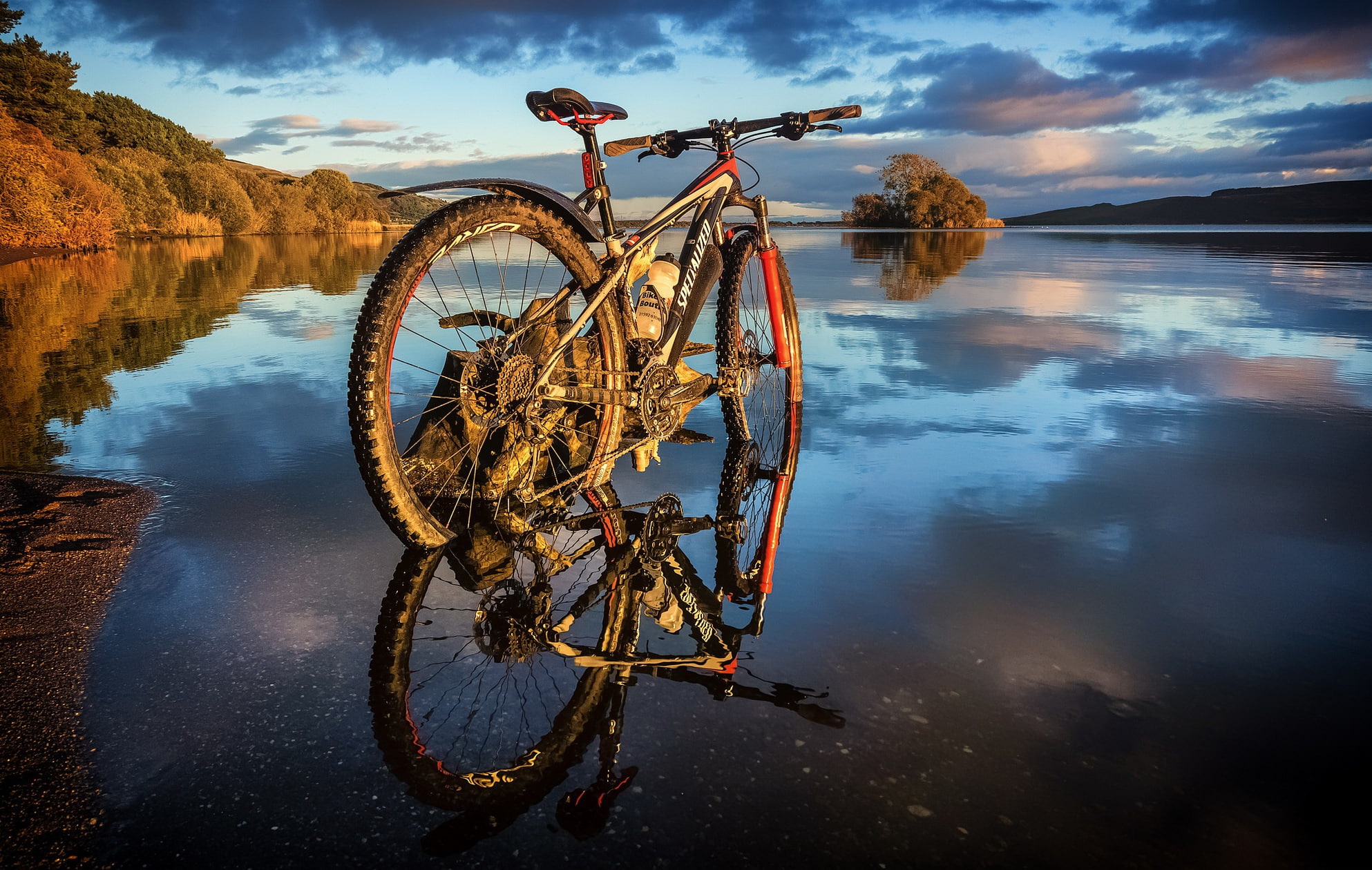 nature, bike, river