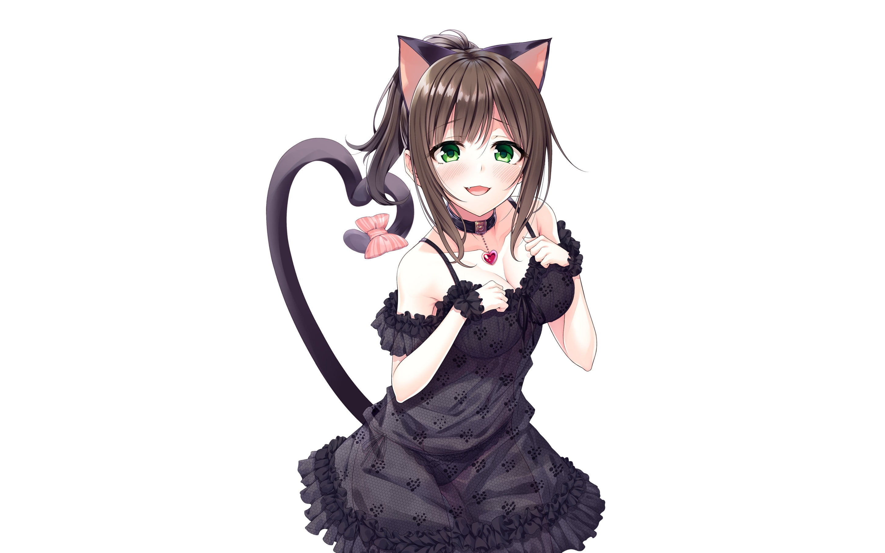 261078, blush, bow, bra, breasts, brown, catgirl, cleavage