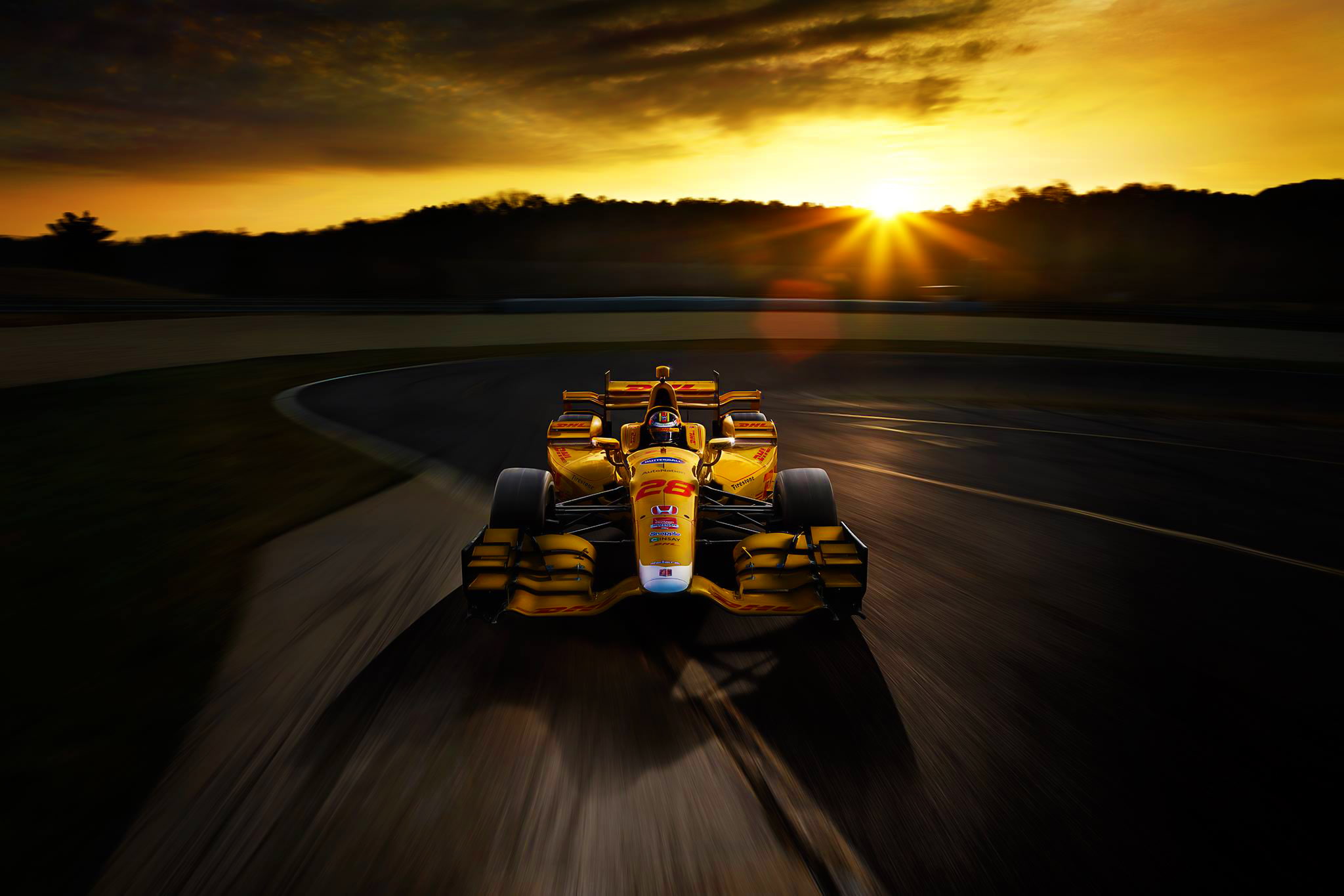 Honda, Race, Speed, Sunset, Yellow, Track, Bolide