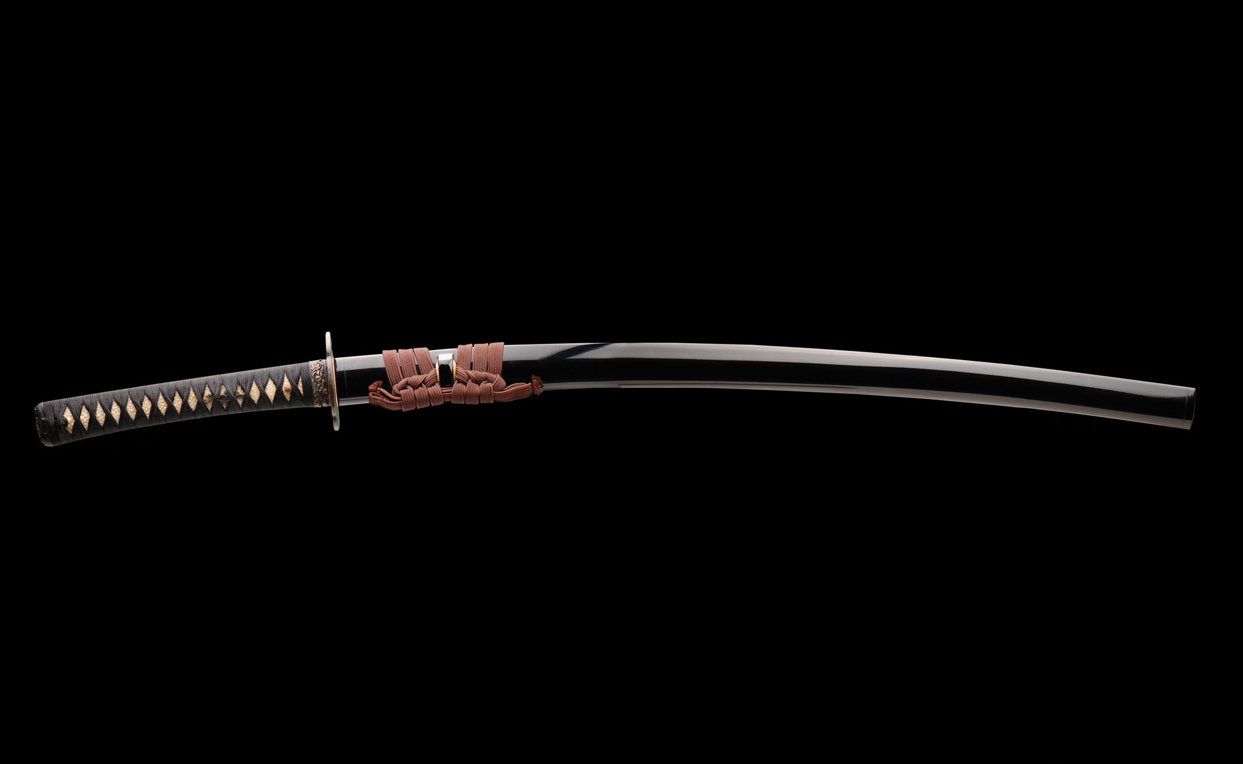 Japanese Samurai Swords, black katana, Army, studio shot, black background