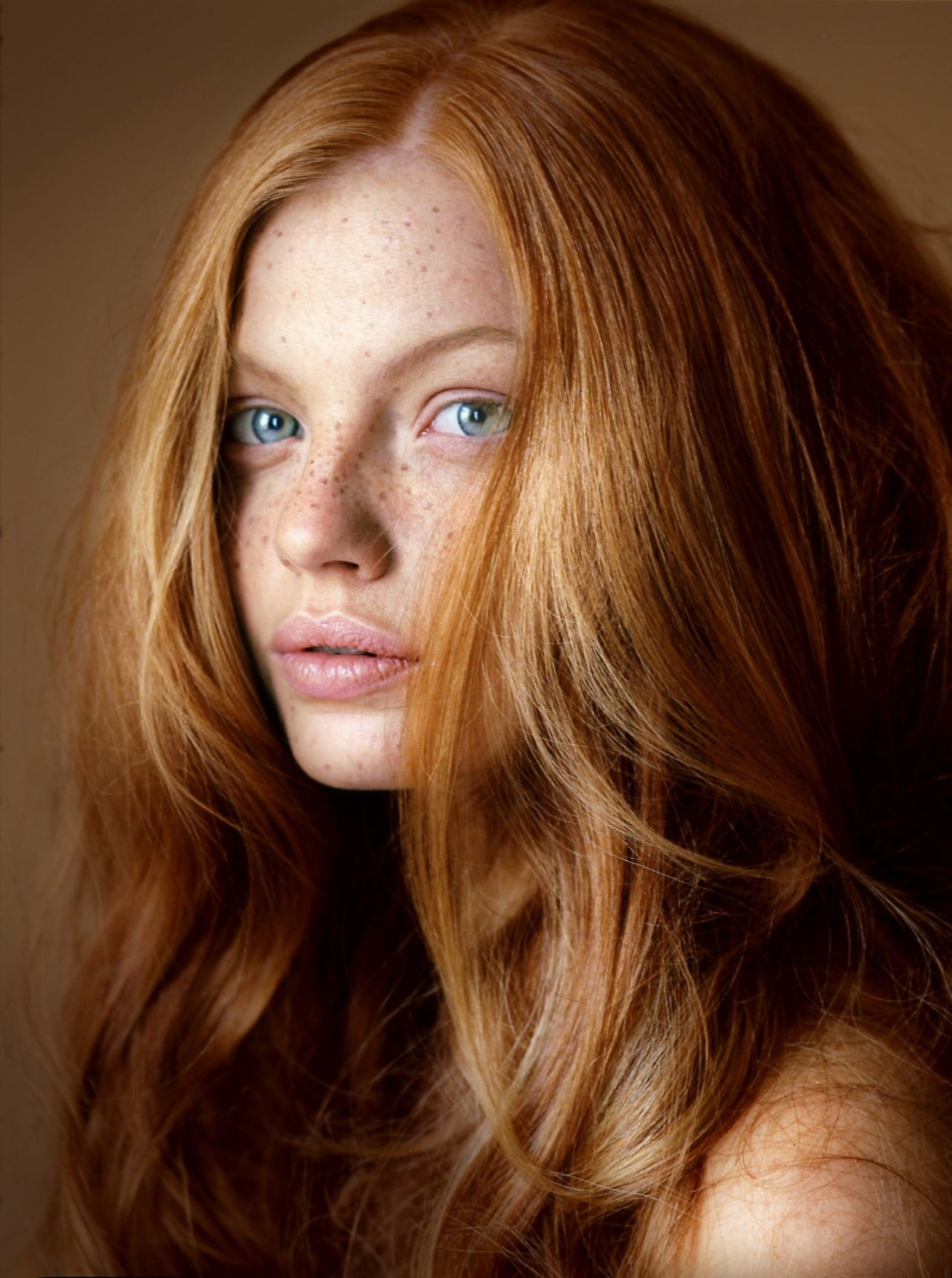 women, model, redhead, long hair, portrait display, face, freckles