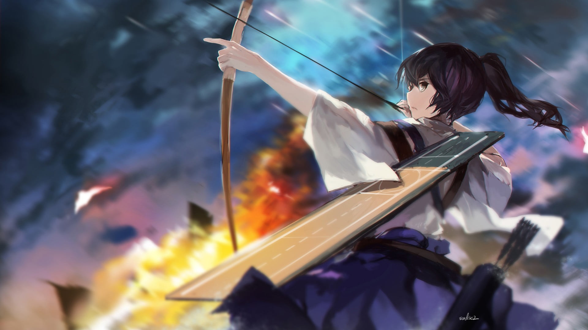 bow, archer, ponytail, bow and arrow, anime girls, Kaga (KanColle)