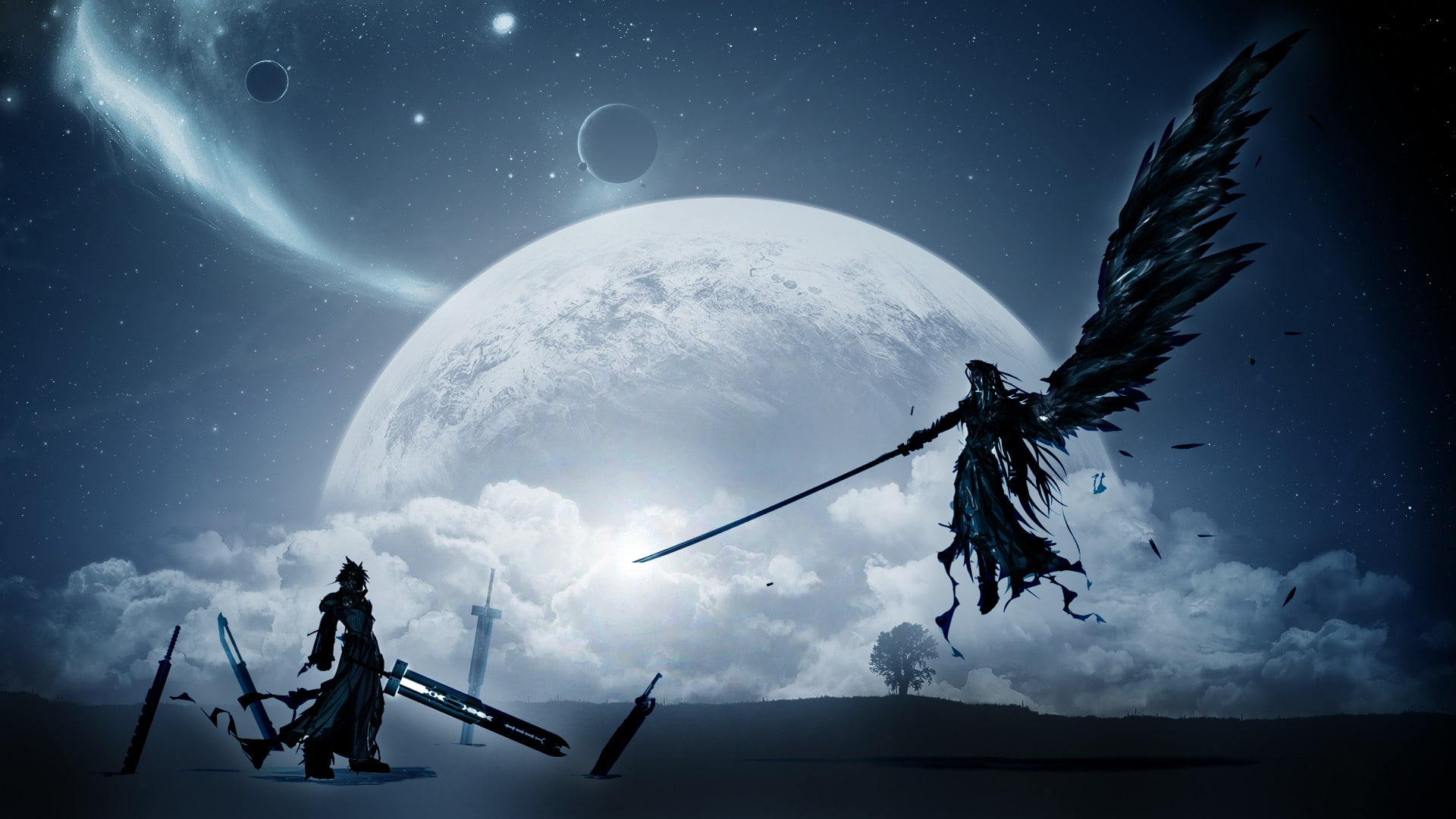 video games, Moon, Sephiroth, Cloud Strife, Final Fantasy, planet