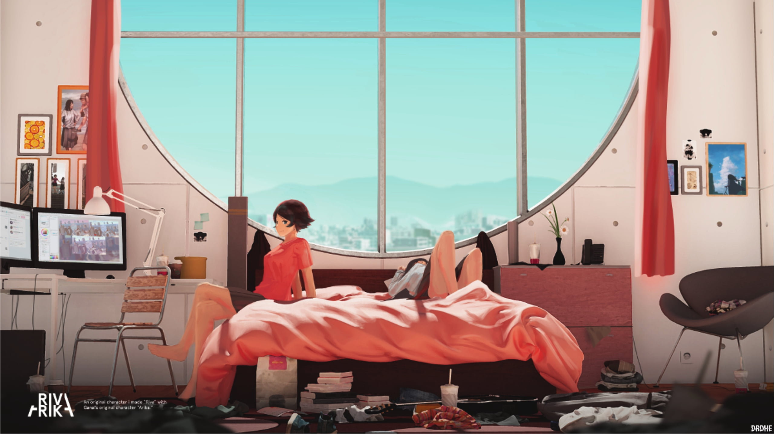 anime girls, Chill Out, original characters, bedroom, window