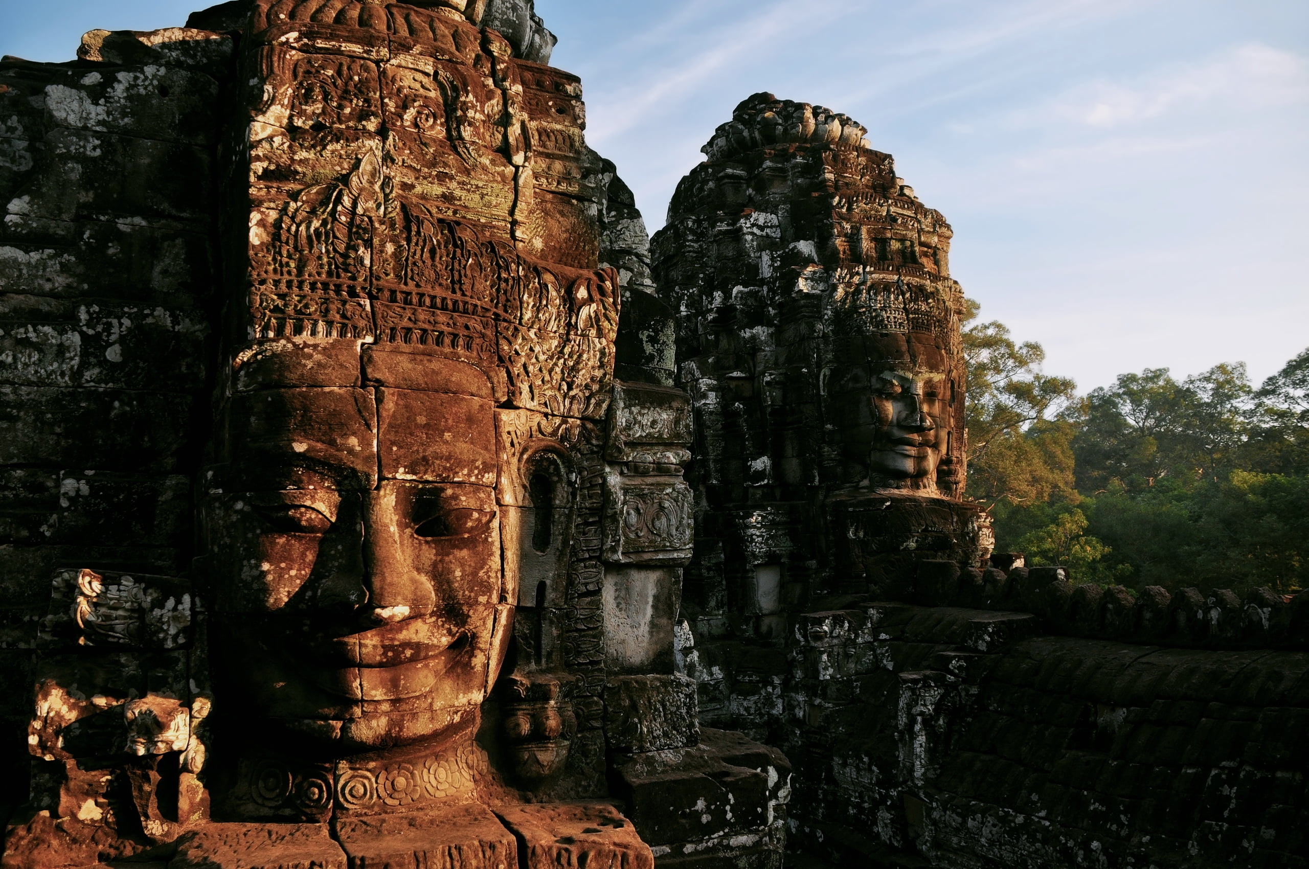 brown concrete ruins, city, sanctuary, temple, cambodia, buddhism